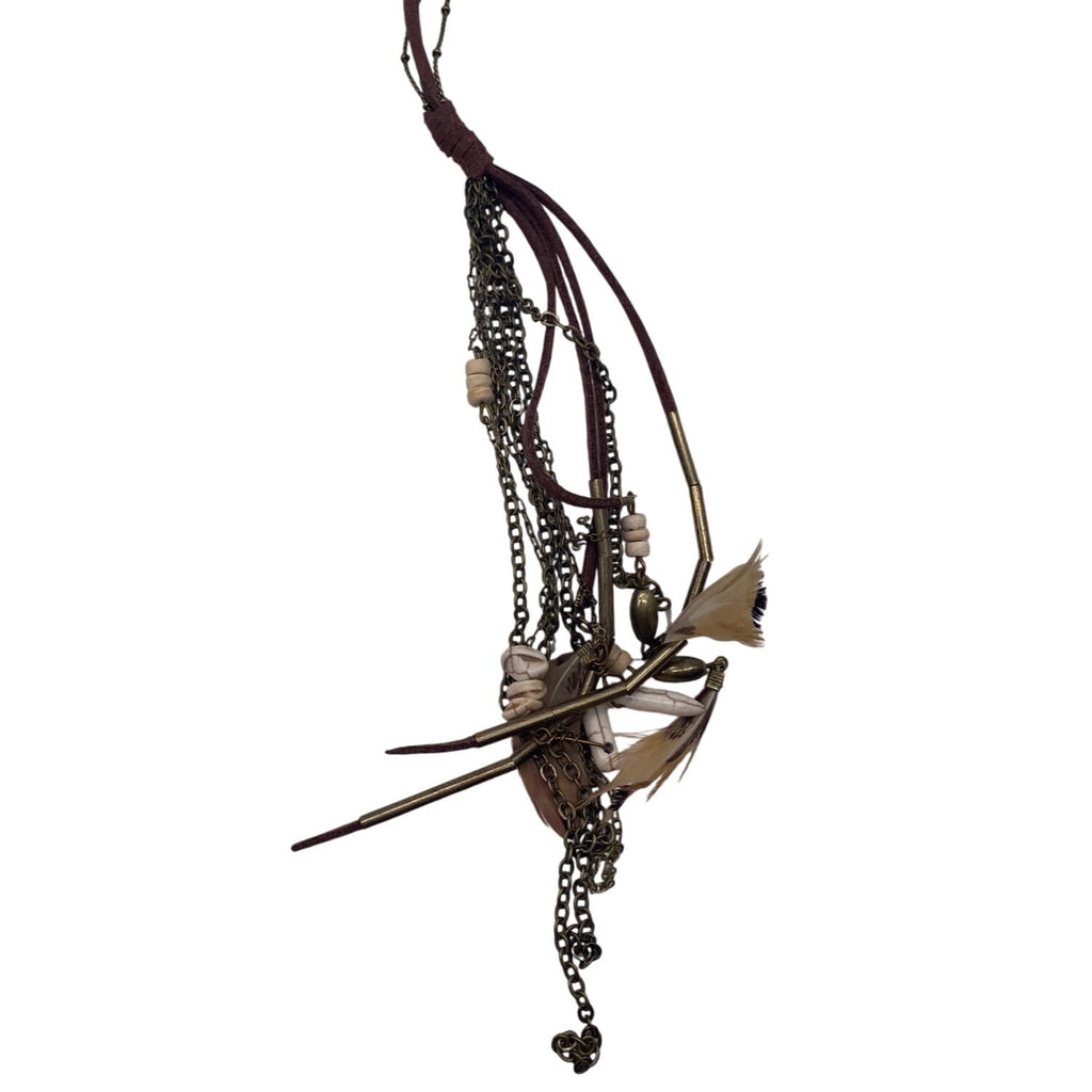 Target Brown Chains Feather Beads Southwestern Boho Necklace 28” Long Layered