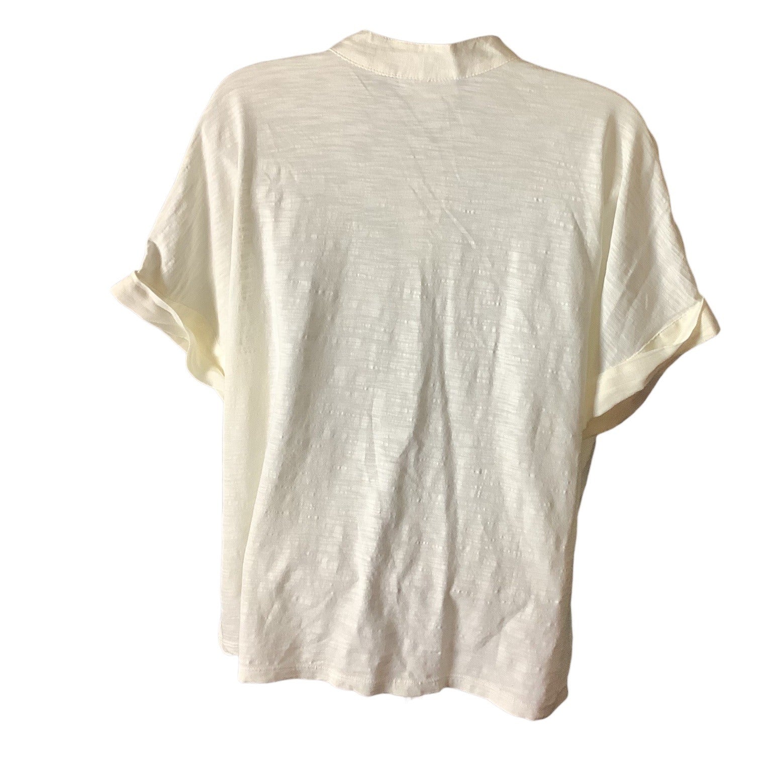 Charter Club Women’s White Linen Button Front Tie Hem Shirt Size M Collarless