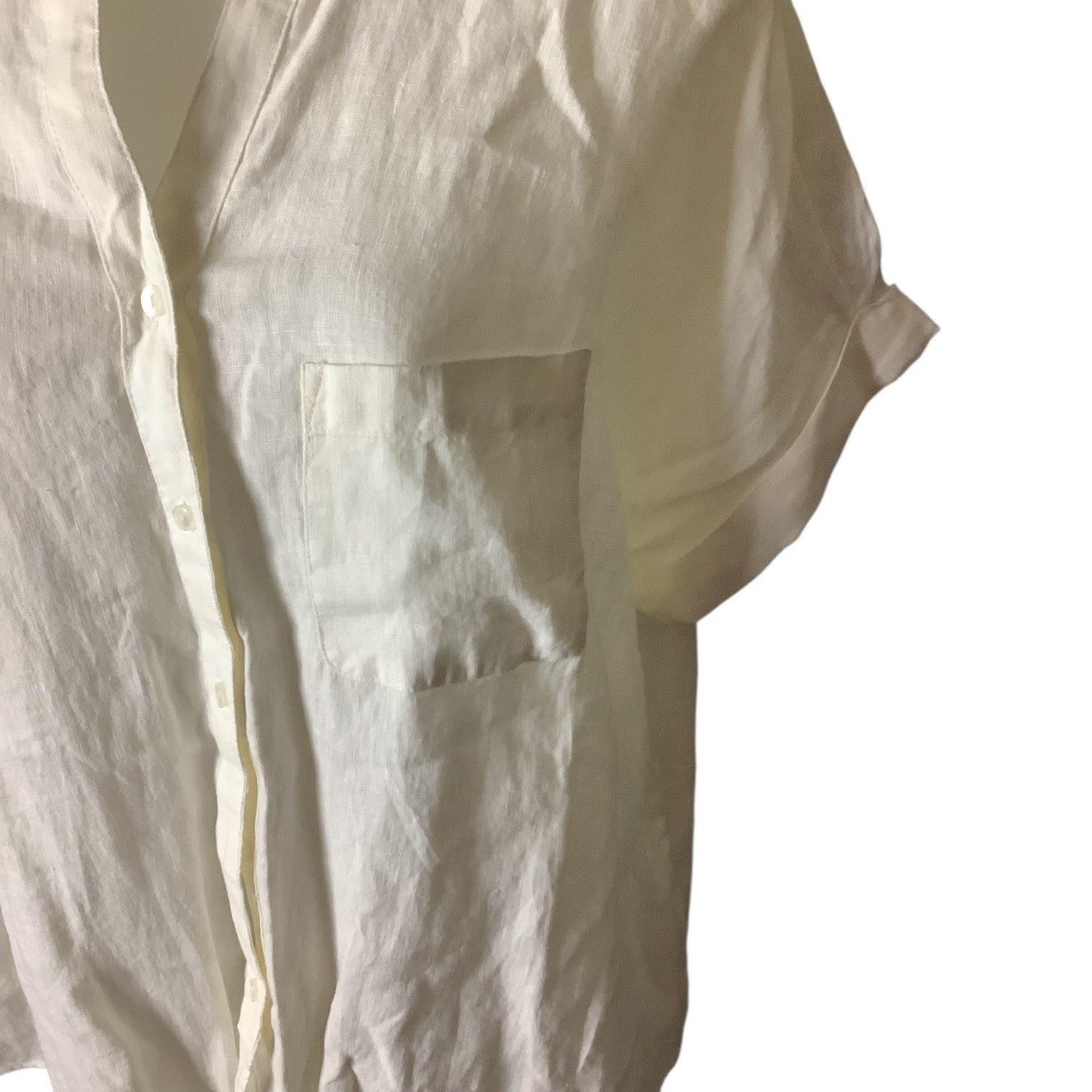 Charter Club Women’s White Linen Button Front Tie Hem Shirt Size M Collarless