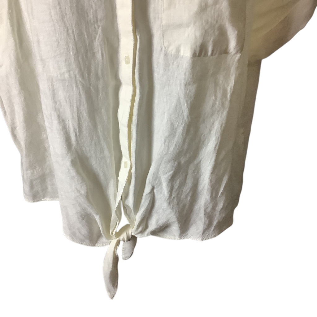Charter Club Women’s White Linen Button Front Tie Hem Shirt Size M Collarless