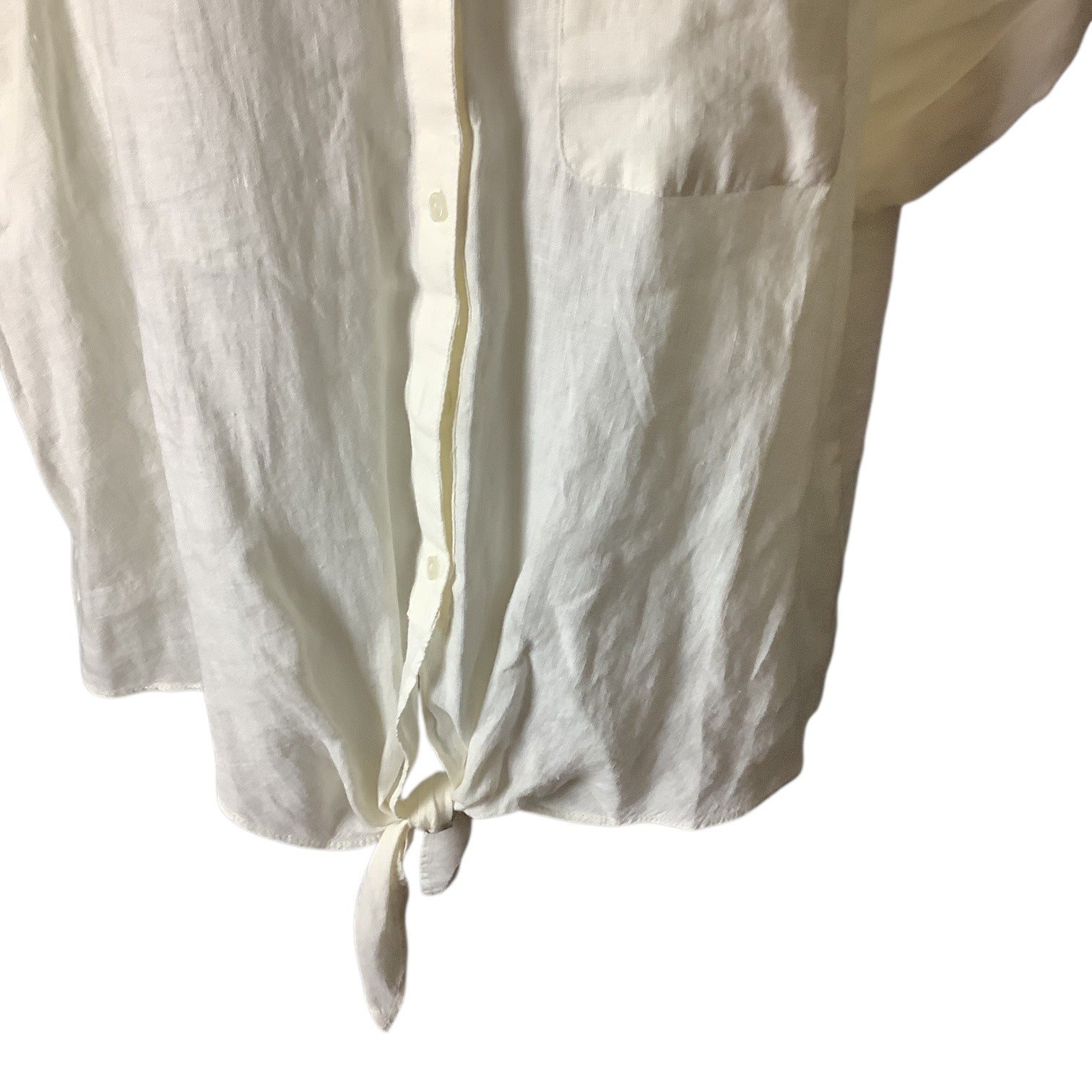 Charter Club Women’s White Linen Button Front Tie Hem Shirt Size M Collarless