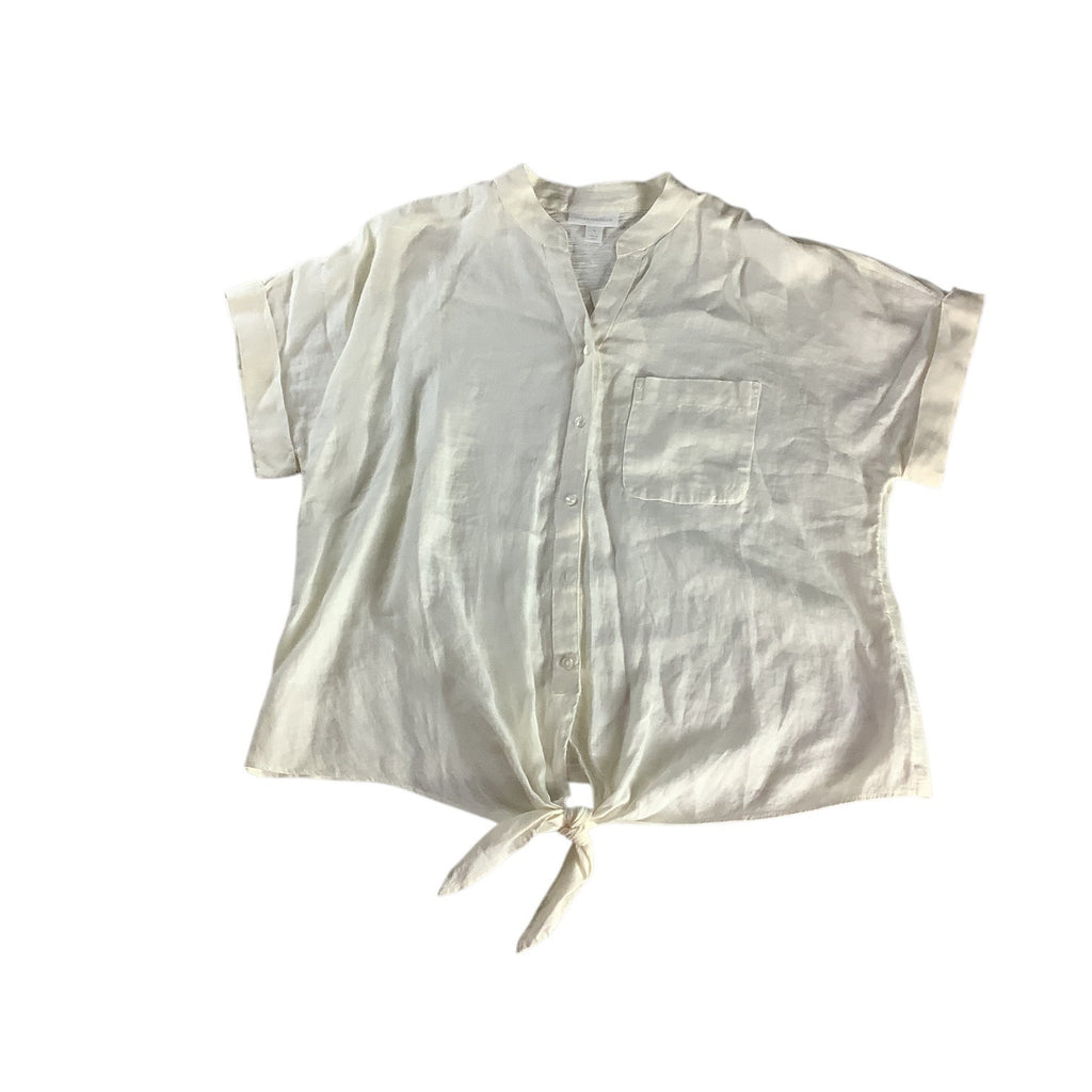 Charter Club Women’s White Linen Button Front Tie Hem Shirt Size M Collarless