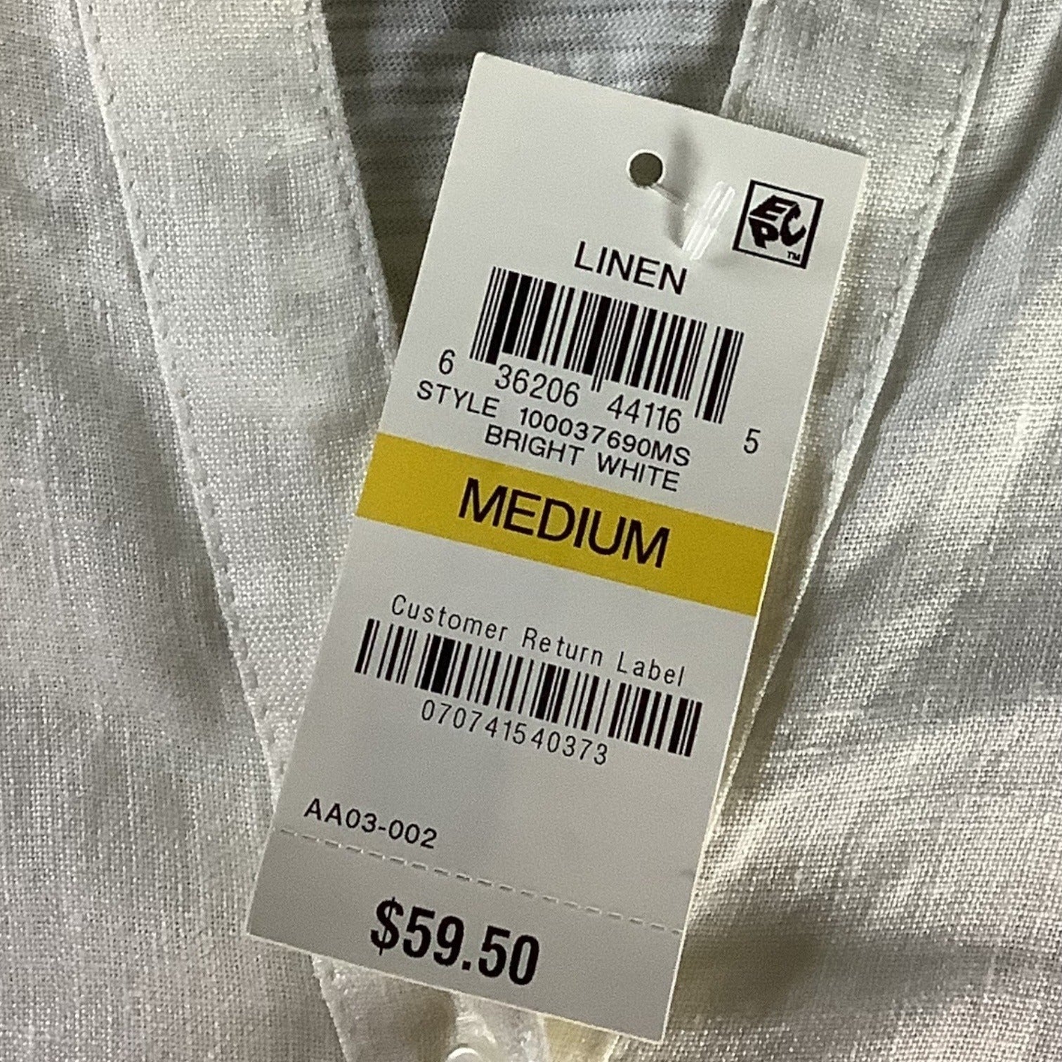 Charter Club Women’s White Linen Button Front Tie Hem Shirt Size M Collarless