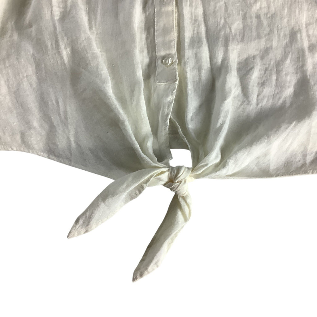 Charter Club Women’s White Linen Button Front Tie Hem Shirt Size M Collarless