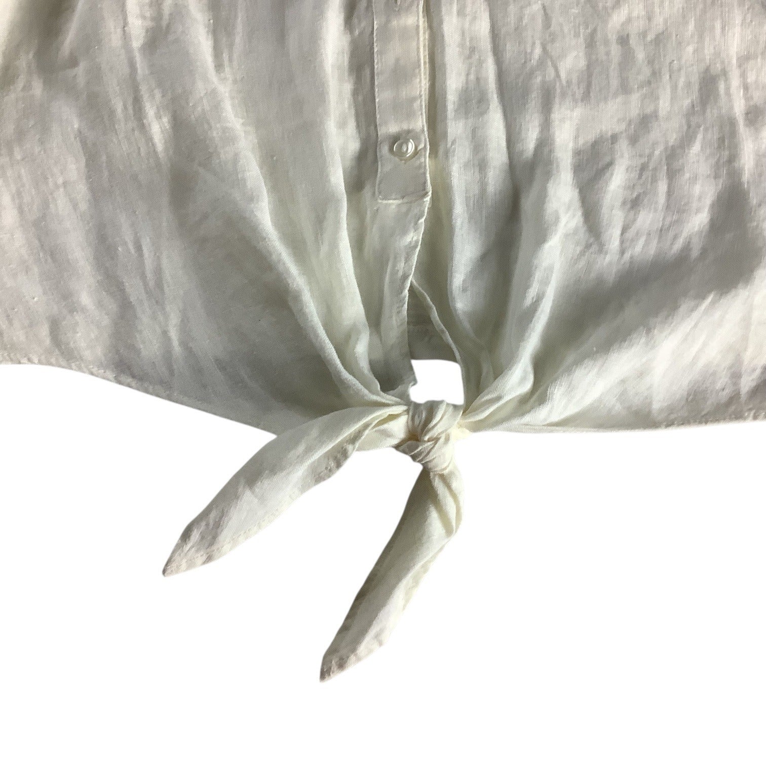 Charter Club Women’s White Linen Button Front Tie Hem Shirt Size M Collarless
