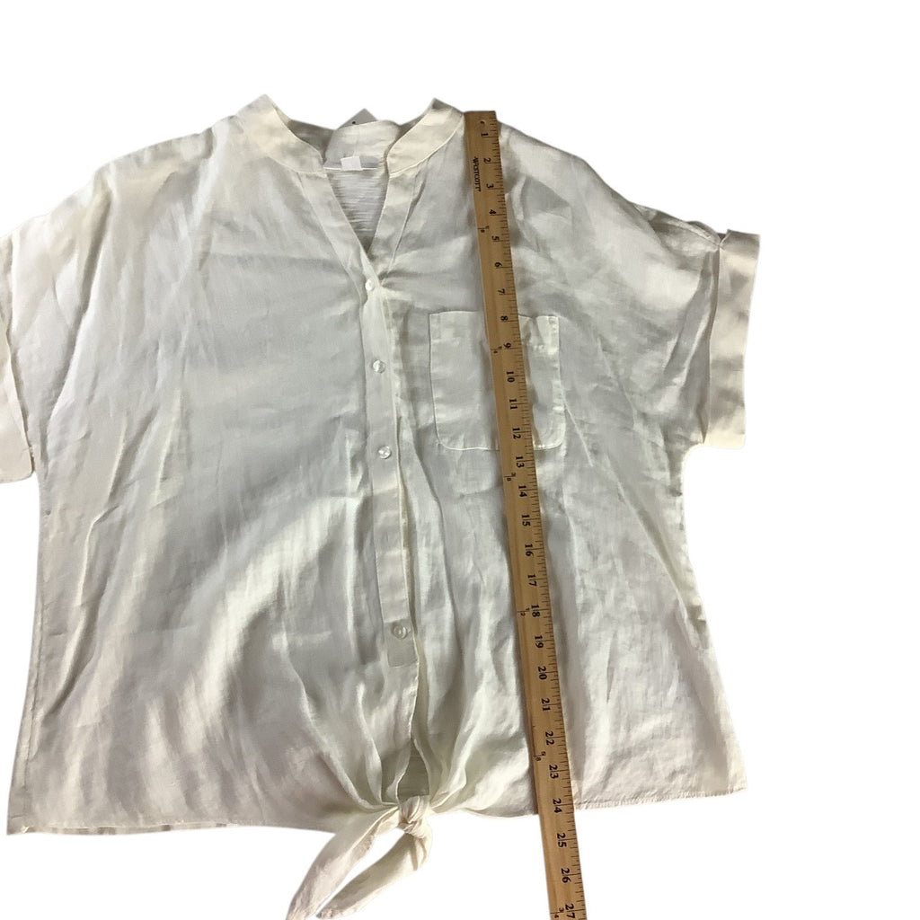 Charter Club Women’s White Linen Button Front Tie Hem Shirt Size M Collarless