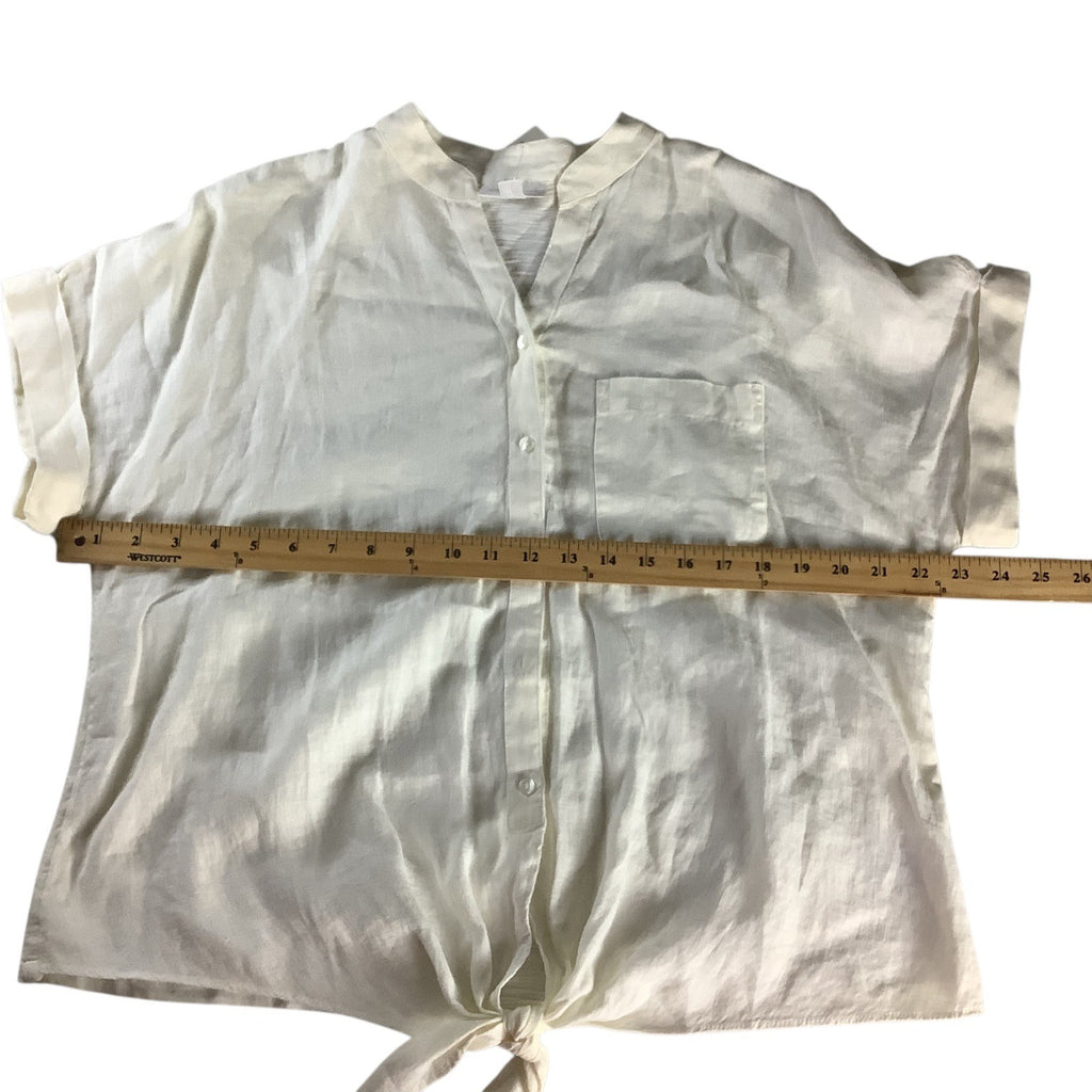 Charter Club Women’s White Linen Button Front Tie Hem Shirt Size M Collarless