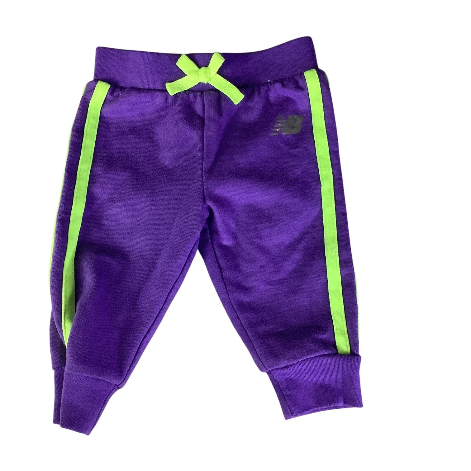 New Balance Baby Girl Sweat Pants 0-3M Purple Neon Green Stripes Elastic Waistband