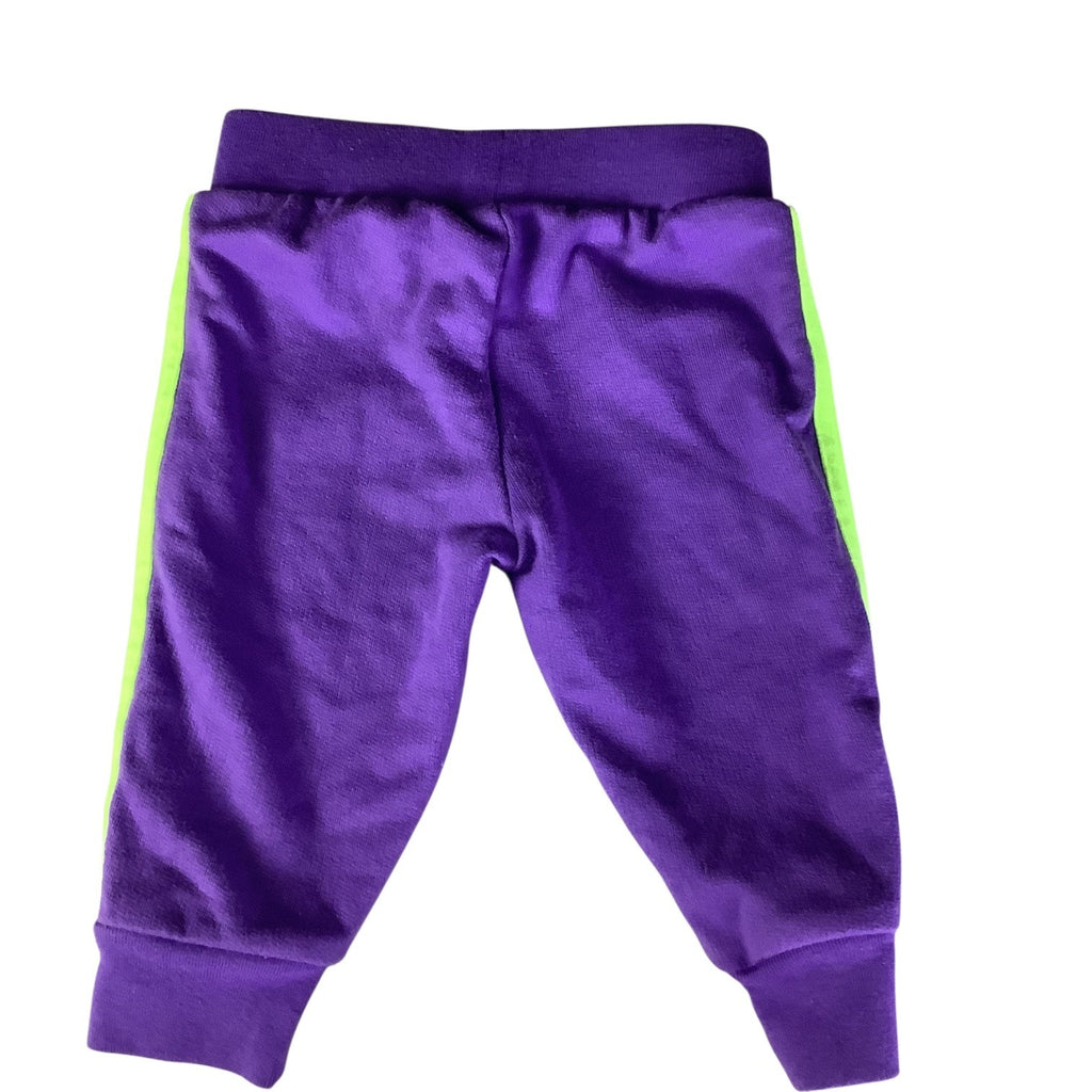 New Balance Baby Girl Sweat Pants 0-3M Purple Neon Green Stripes Elastic Waistband