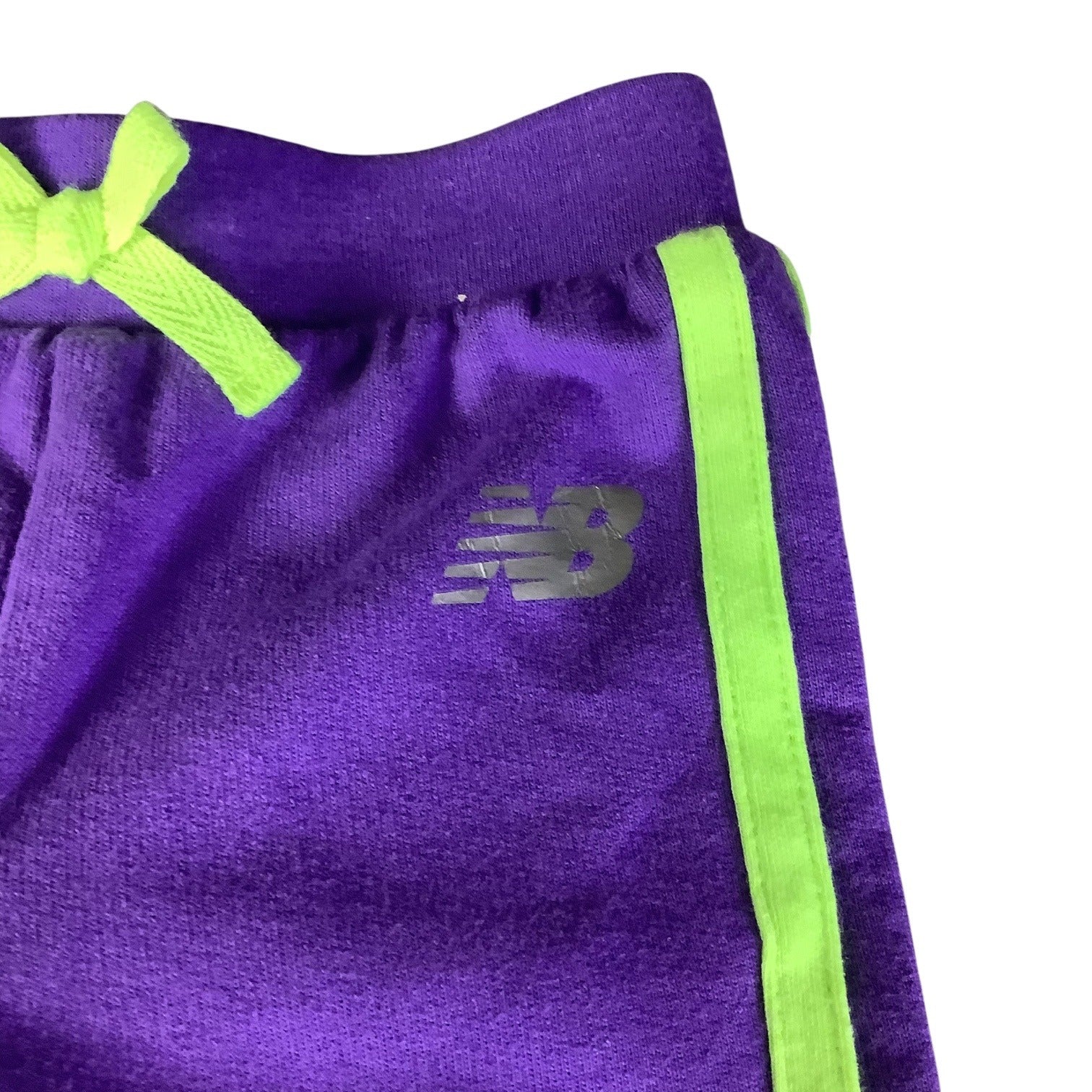 New Balance Baby Girl Sweat Pants 0-3M Purple Neon Green Stripes Elastic Waistband