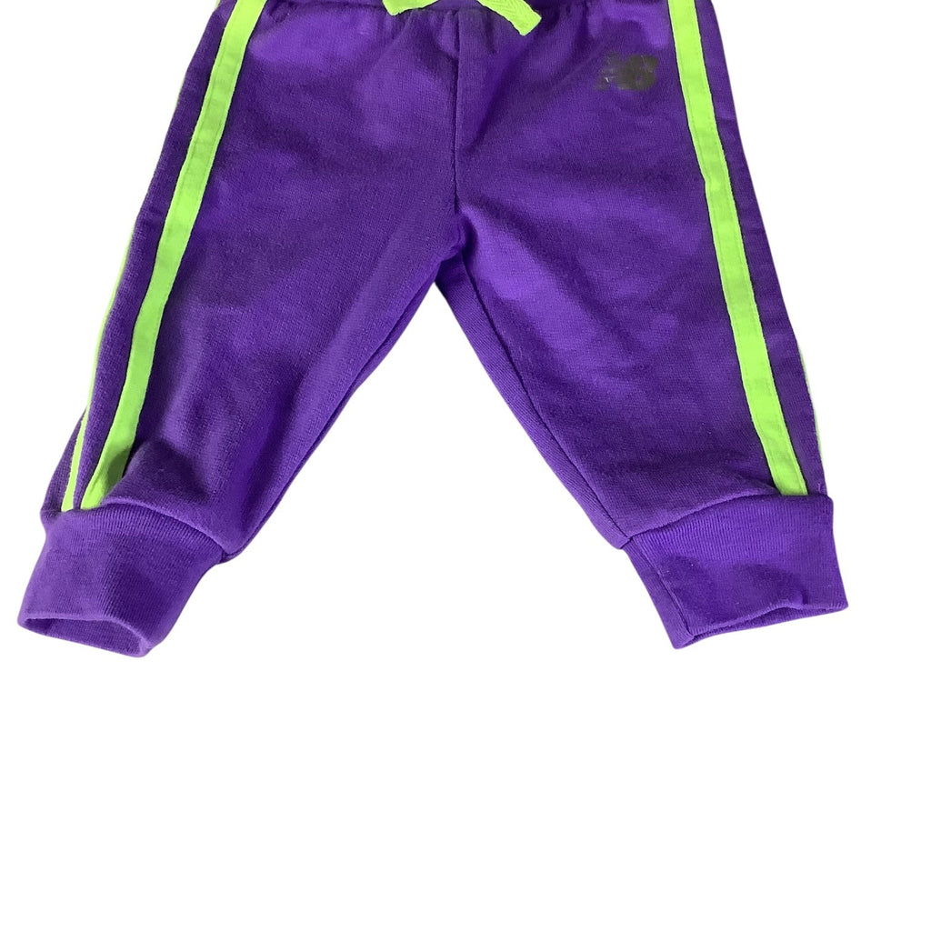 New Balance Baby Girl Sweat Pants 0-3M Purple Neon Green Stripes Elastic Waistband