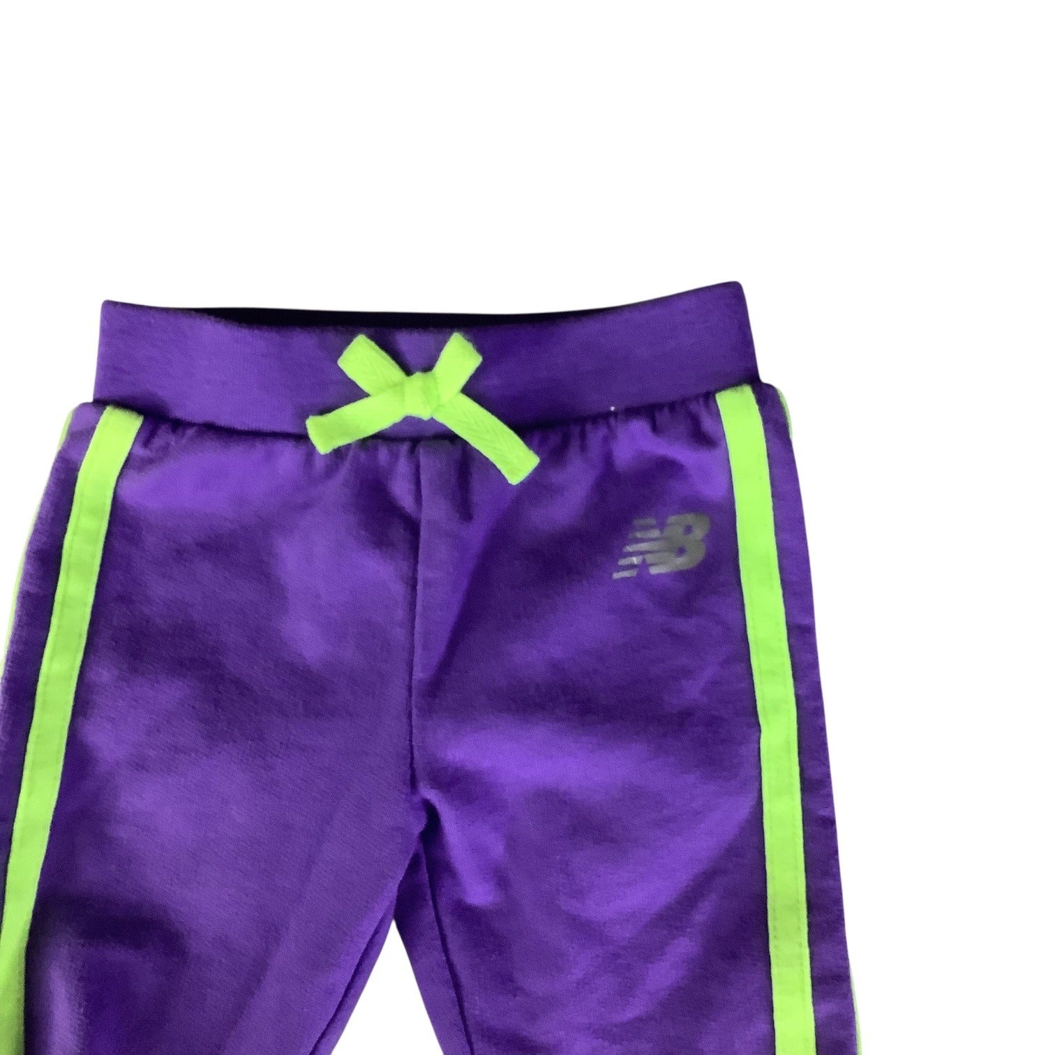 New Balance Baby Girl Sweat Pants 0-3M Purple Neon Green Stripes Elastic Waistband
