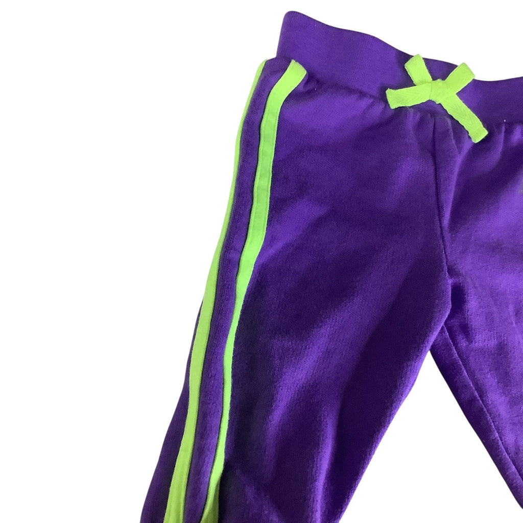 New Balance Baby Girl Sweat Pants 0-3M Purple Neon Green Stripes Elastic Waistband