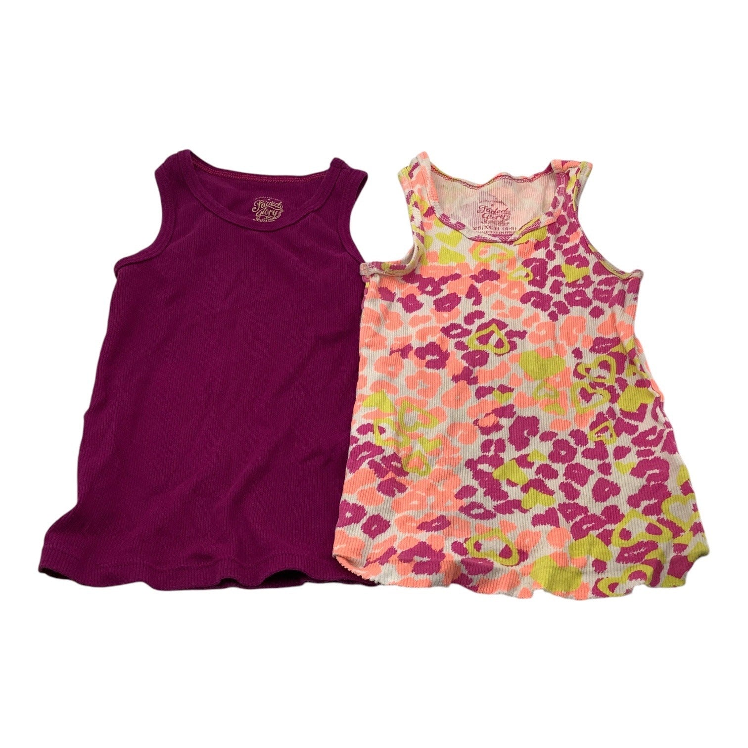Lot Of 3 Girls Size XS 4-5 Tank Tops Green Purple Pink Butterfly & Leopard Print