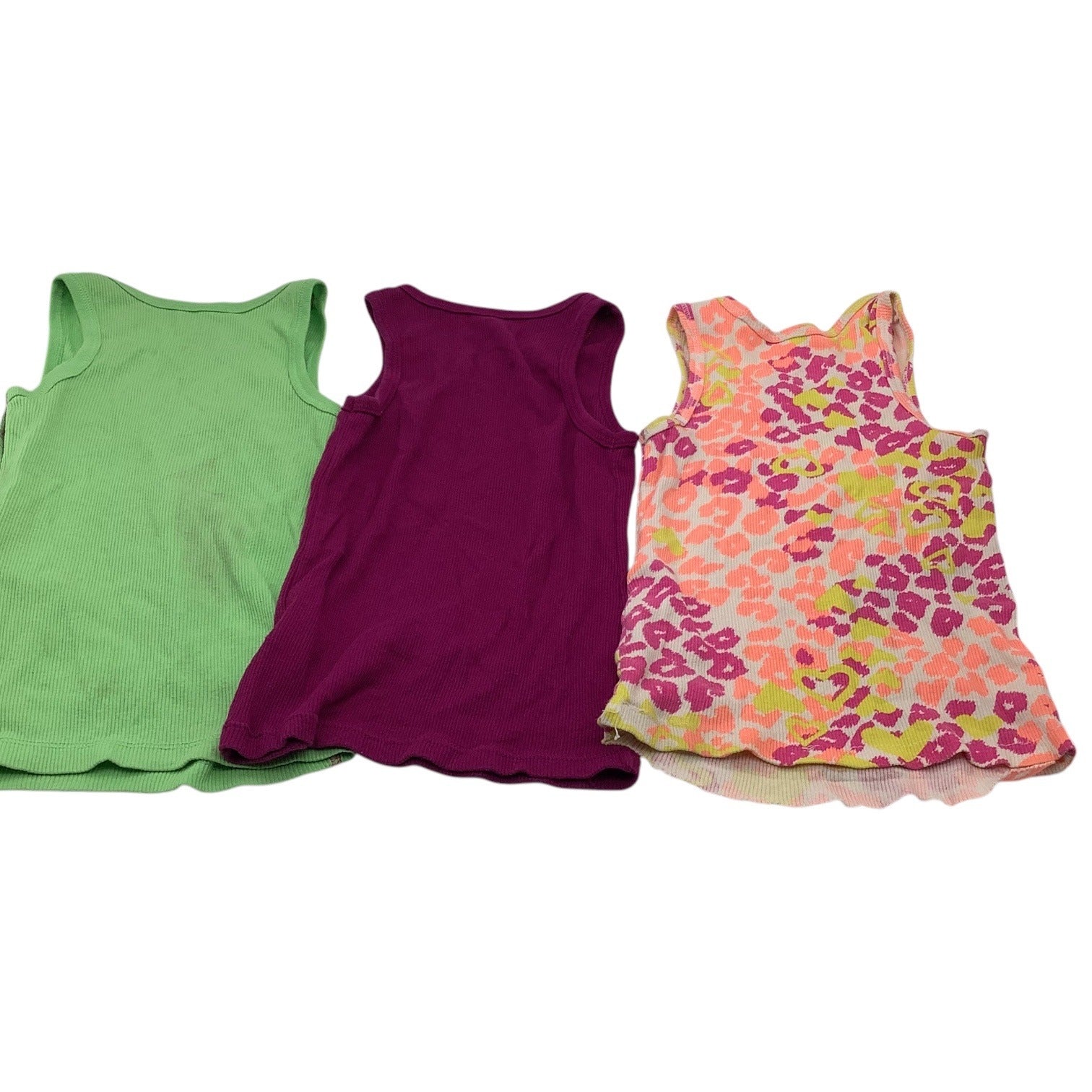 Lot Of 3 Girls Size XS 4-5 Tank Tops Green Purple Pink Butterfly & Leopard Print
