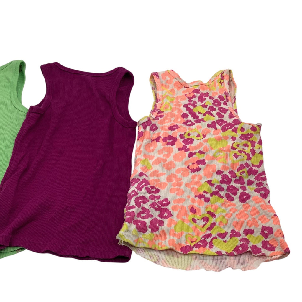 Lot Of 3 Girls Size XS 4-5 Tank Tops Green Purple Pink Butterfly & Leopard Print