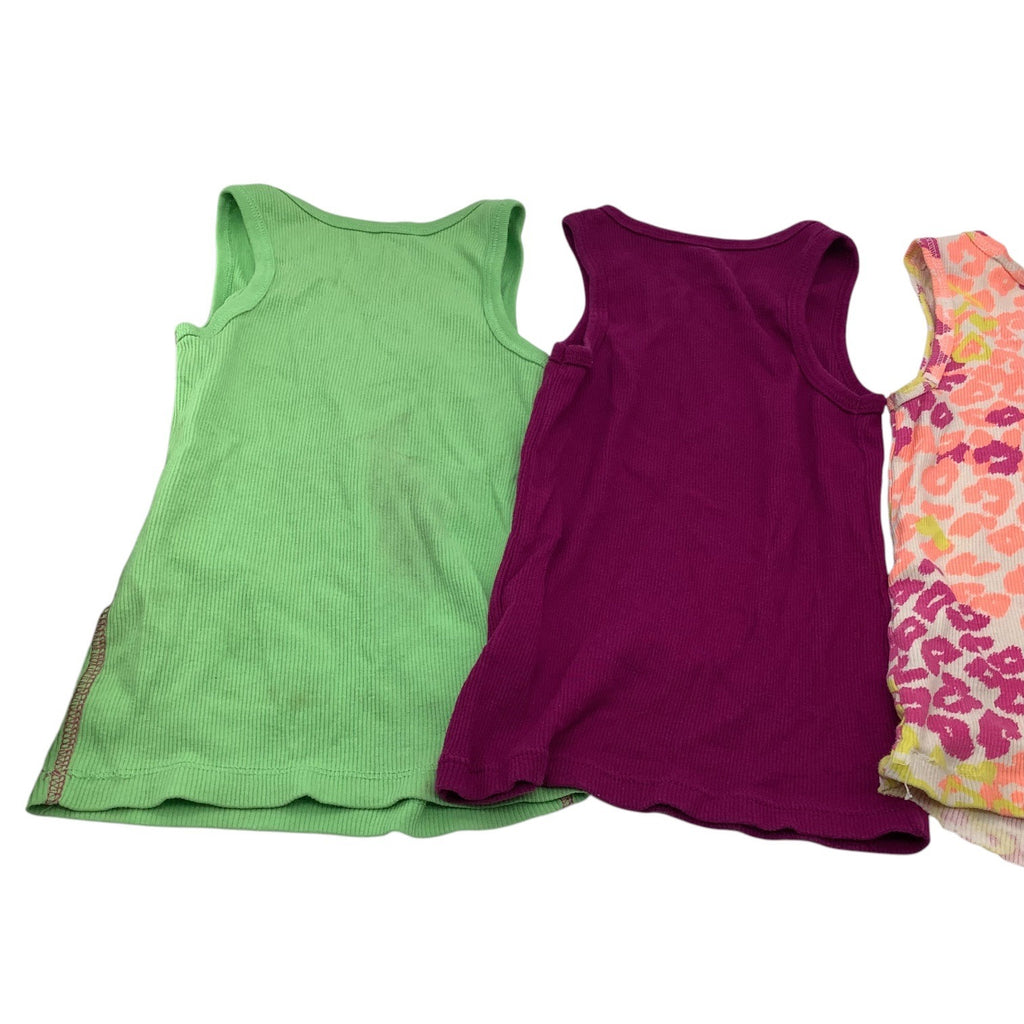Lot Of 3 Girls Size XS 4-5 Tank Tops Green Purple Pink Butterfly & Leopard Print