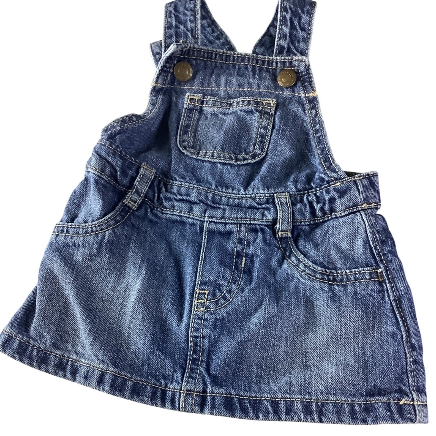 Old Navy Baby Girl Denim Overall Dress Adjustable Straps 3-6M Blue Sleeveless