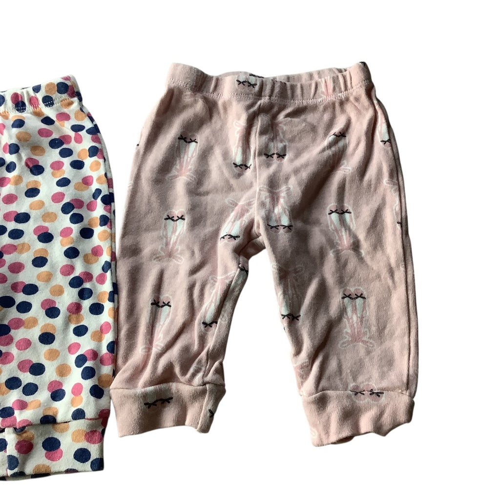 Lot of 2pc PS By The Peanutshell Baby Girl Pants 6M Polka Dot & Ballerina Prints