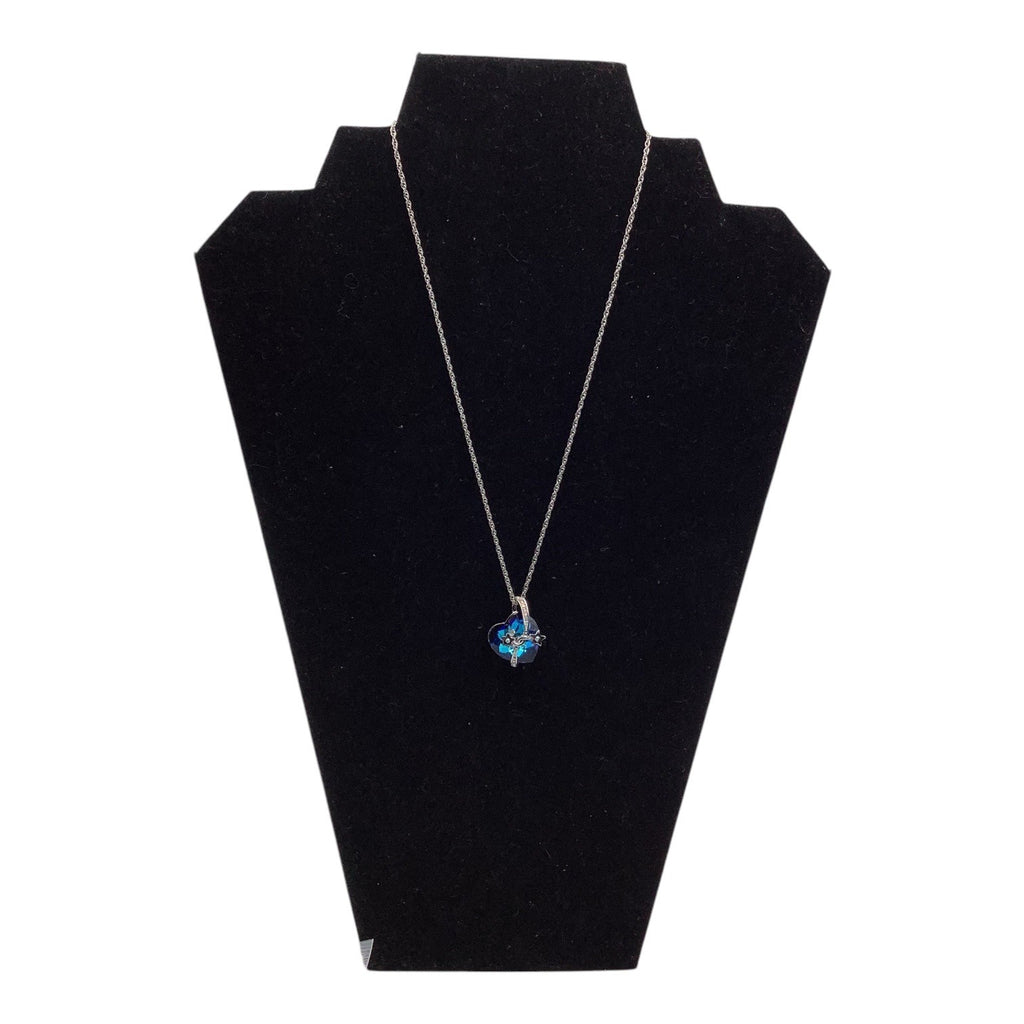 Blue Swarovski Crystal Heart Necklace W/ Silver Stars Pendant Adjustable Chain