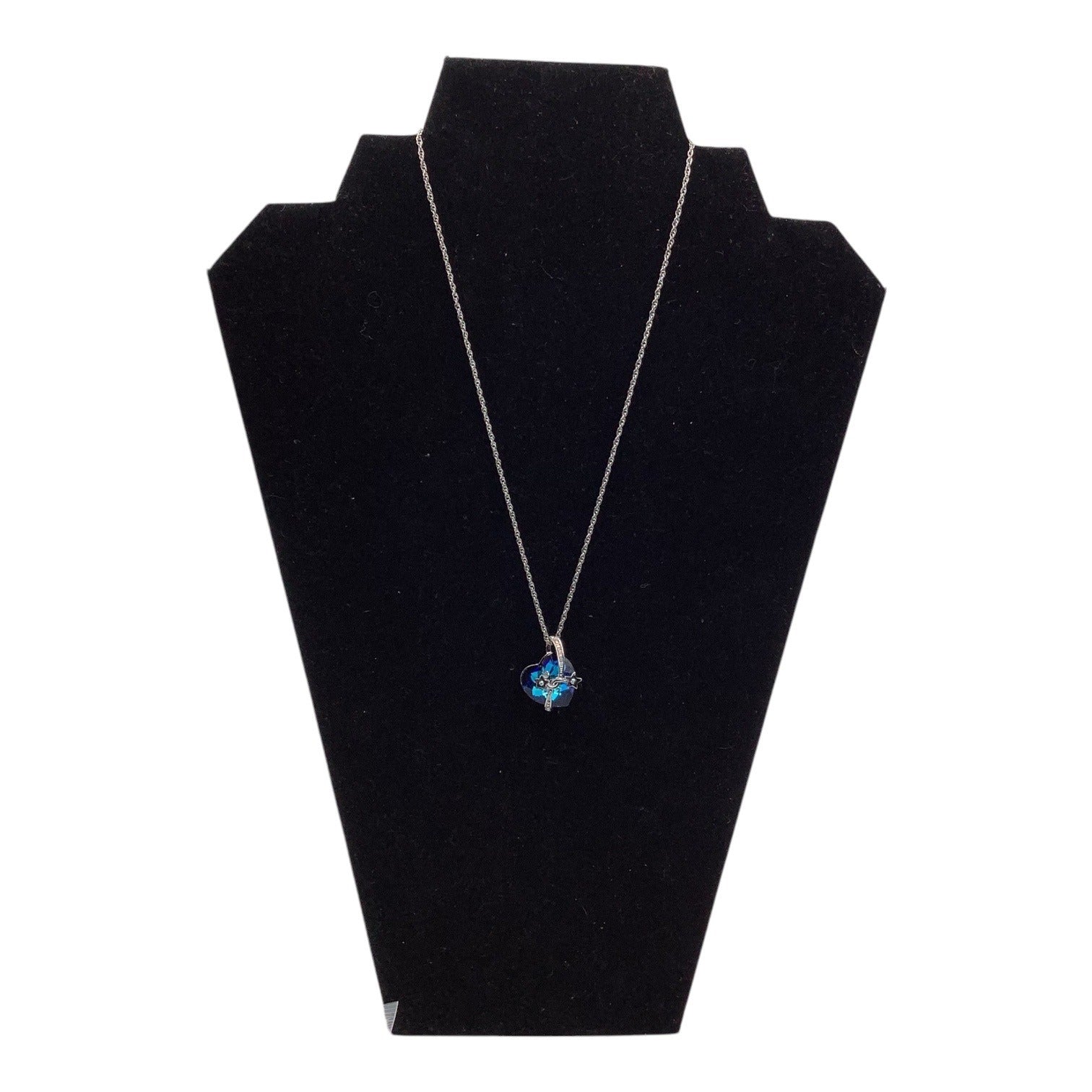 Blue Swarovski Crystal Heart Necklace W/ Silver Stars Pendant Adjustable Chain