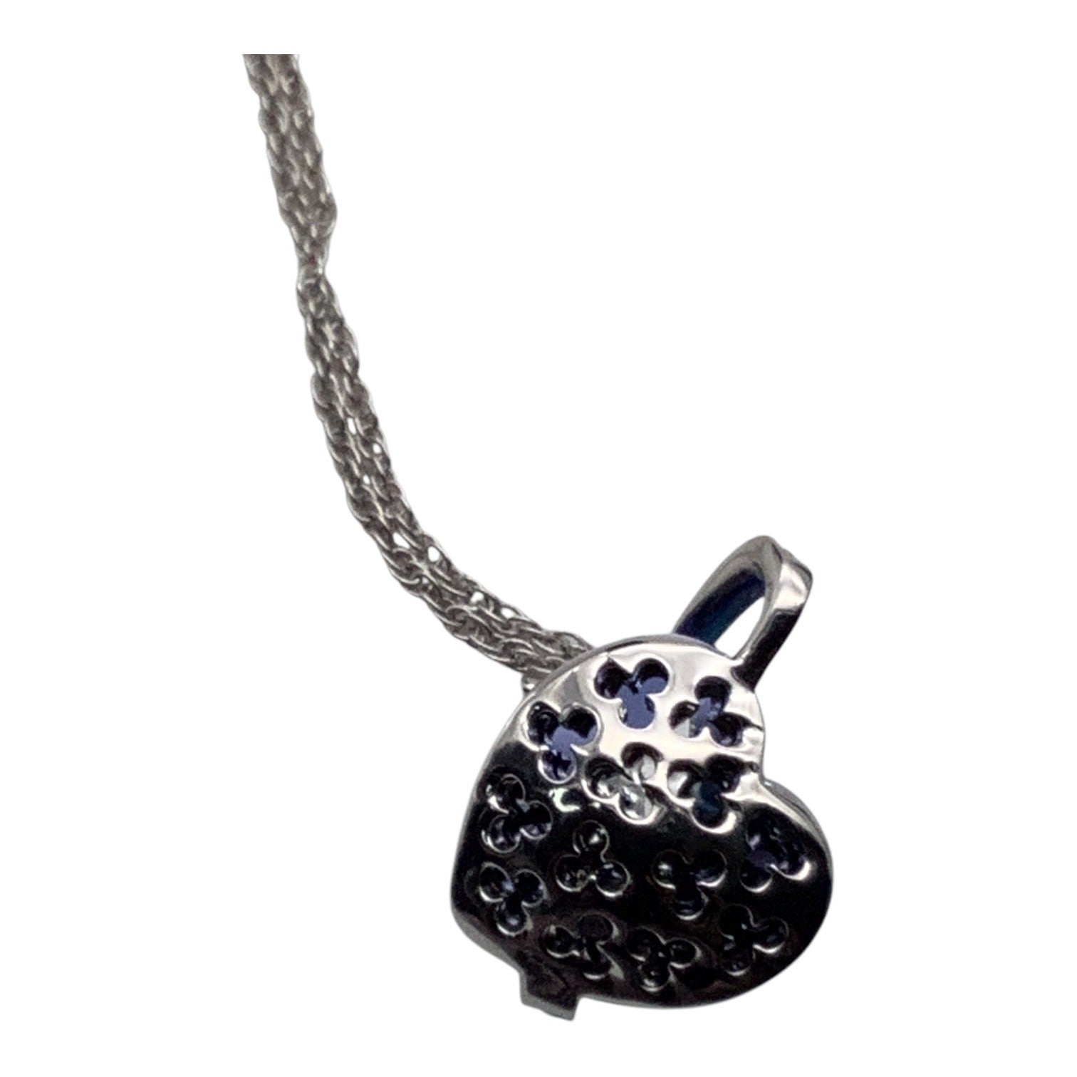 Blue Swarovski Crystal Heart Necklace W/ Silver Stars Pendant Adjustable Chain