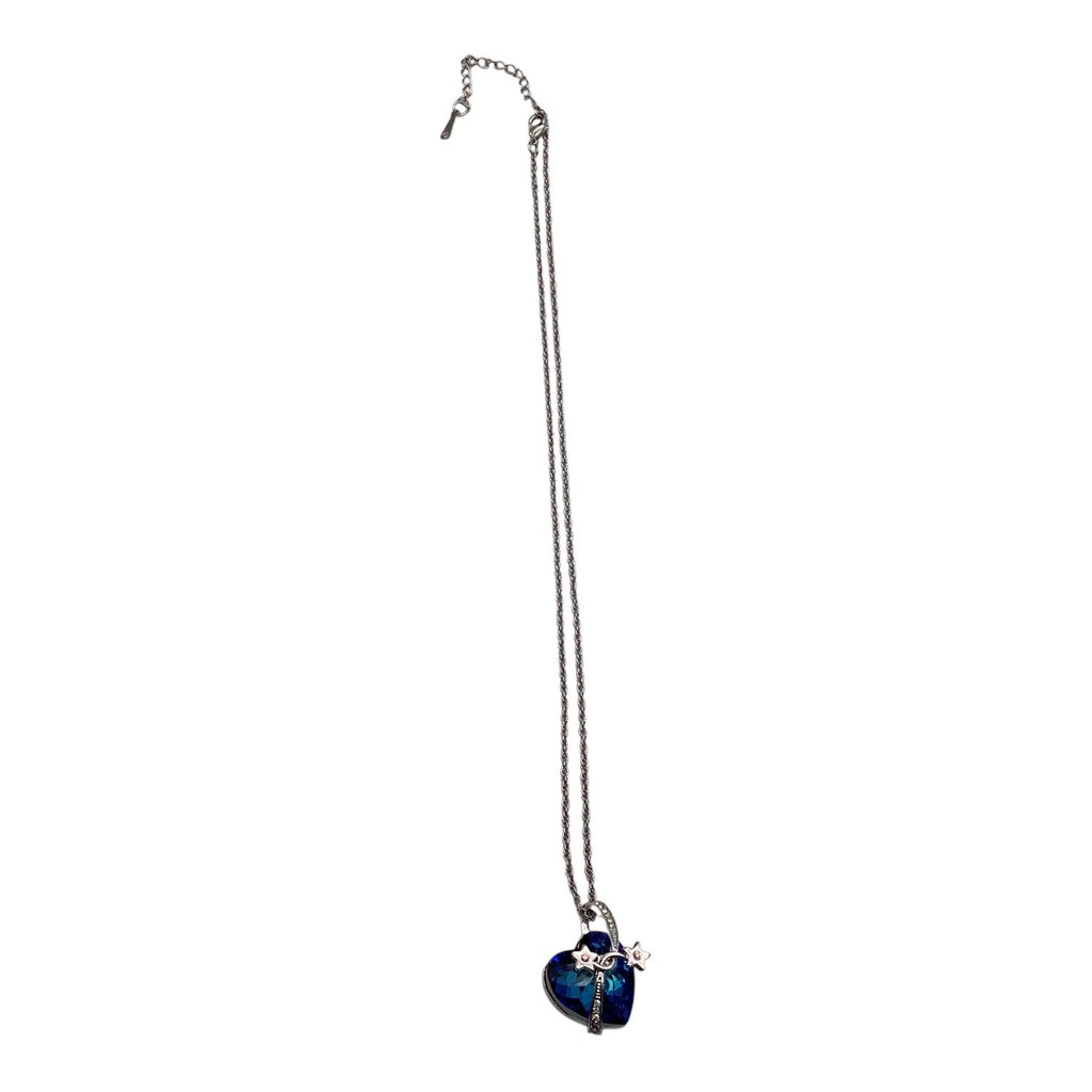 Blue Swarovski Crystal Heart Necklace W/ Silver Stars Pendant Adjustable Chain