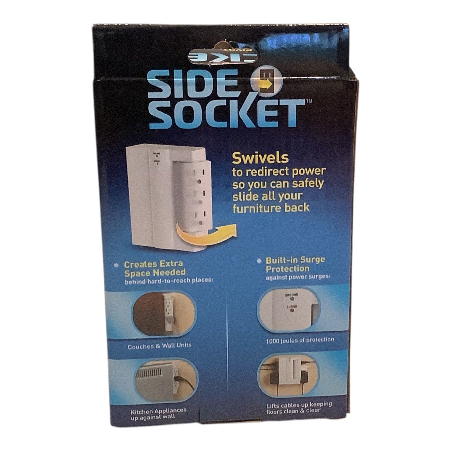Side Socket Swivel Surge Protector 6 Outlets 1000 Joules Power Strip White