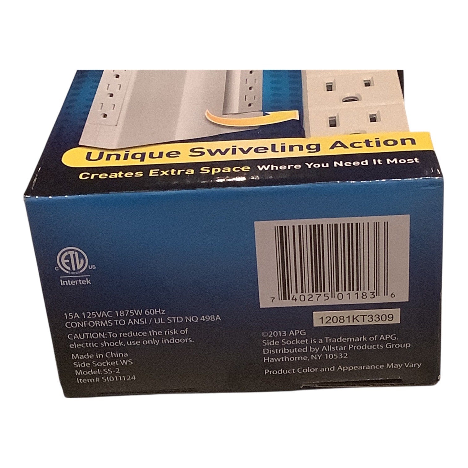 Side Socket Swivel Surge Protector 6 Outlets 1000 Joules Power Strip White