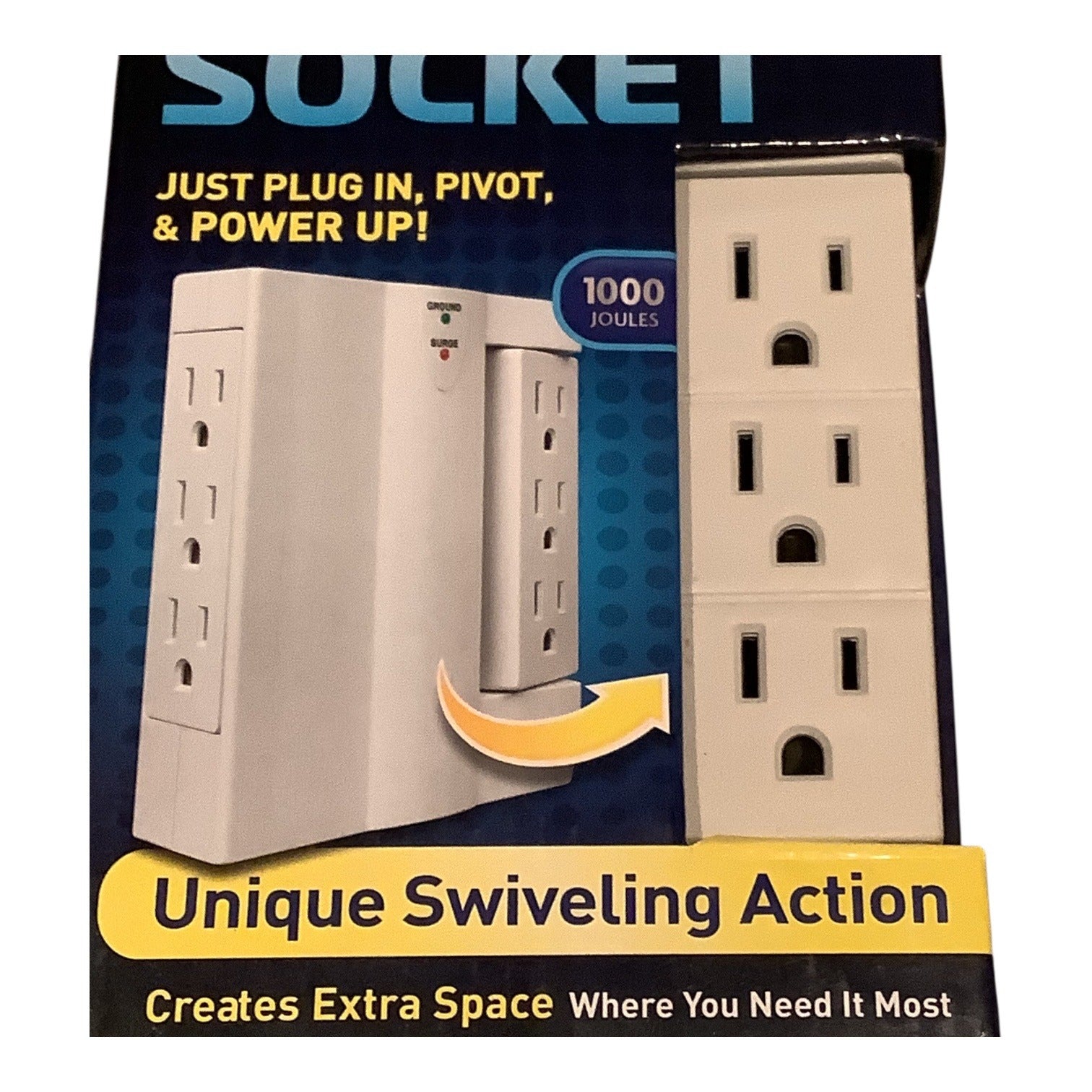Side Socket Swivel Surge Protector 6 Outlets 1000 Joules Power Strip White