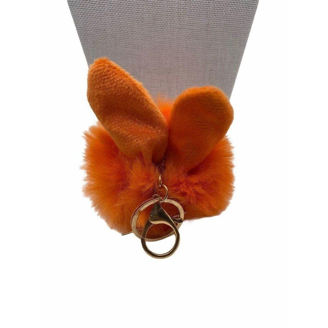 Orange Fur Ball Bunny Ears Keychain Plush Charm Key Holder Unisex