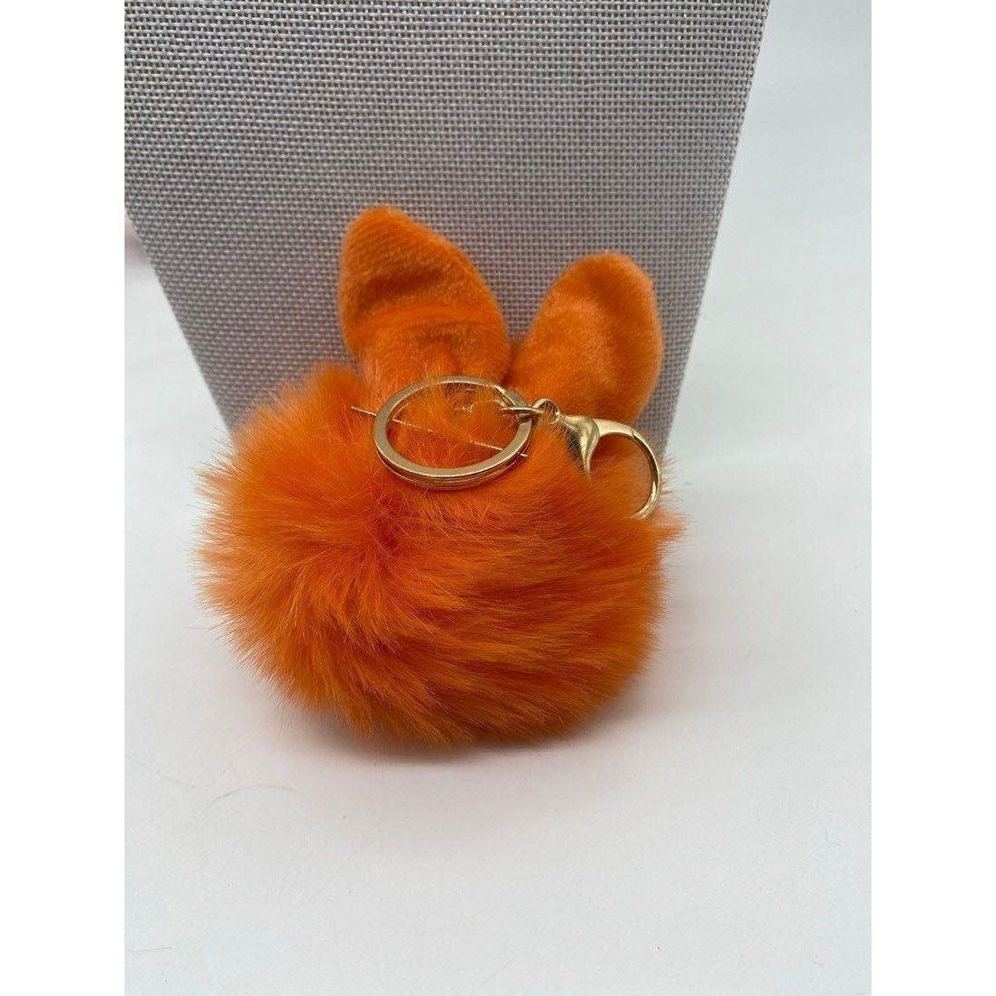 Orange Fur Ball Bunny Ears Keychain Plush Charm Key Holder Unisex