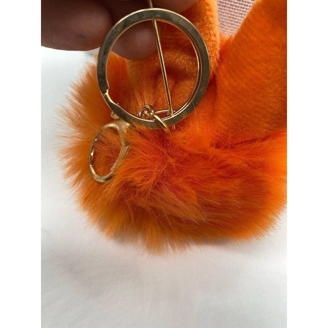 Orange Fur Ball Bunny Ears Keychain Plush Charm Key Holder Unisex