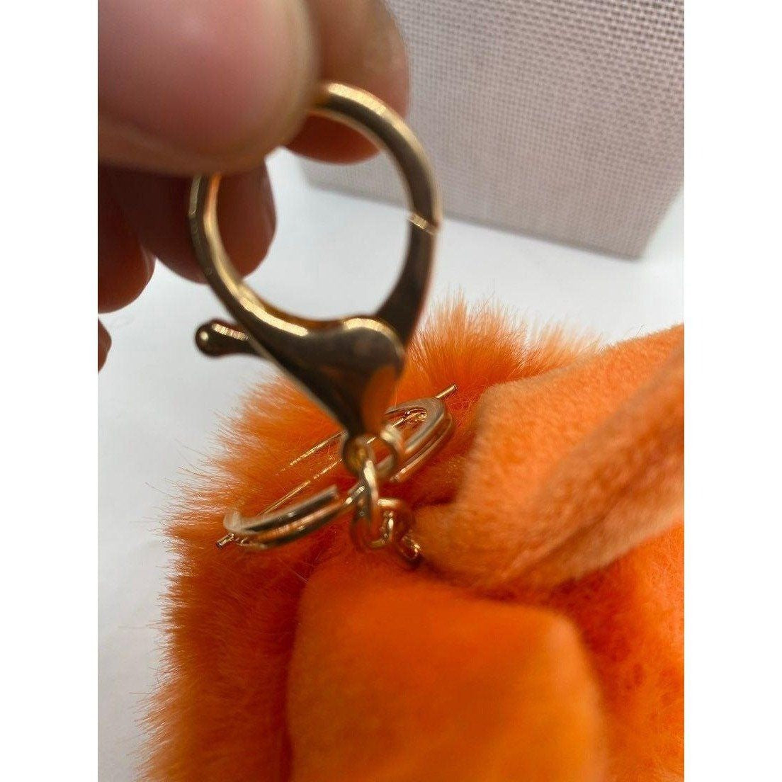 Orange Fur Ball Bunny Ears Keychain Plush Charm Key Holder Unisex