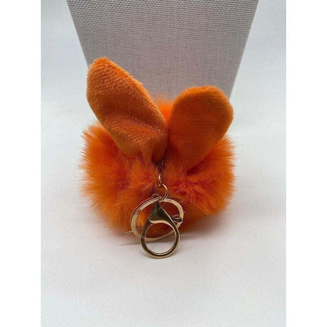 Orange Fur Ball Bunny Ears Keychain Plush Charm Key Holder Unisex