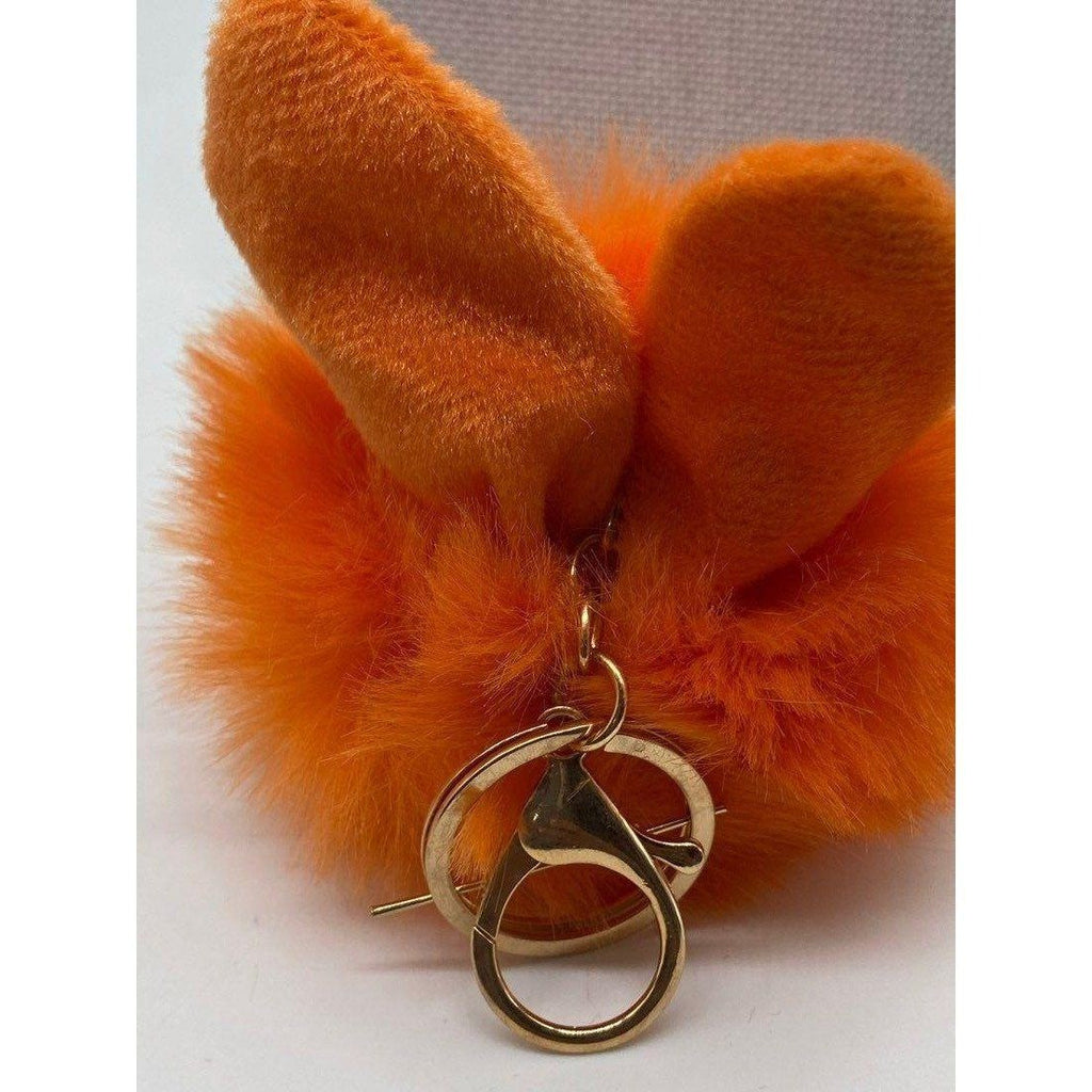 Orange Fur Ball Bunny Ears Keychain Plush Charm Key Holder Unisex