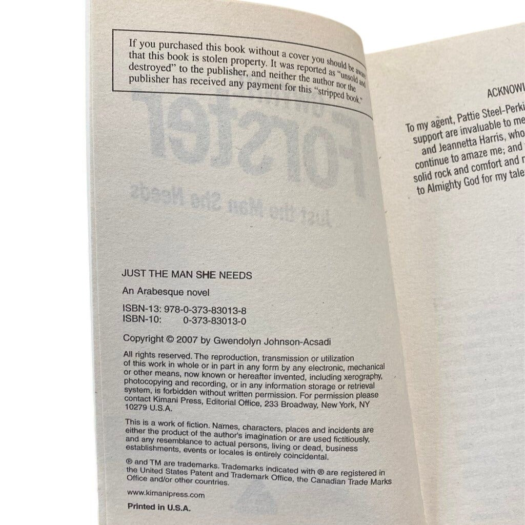 Just The Man She Needs By Gwynne Forster 2007 Paperback Romance Novel Book