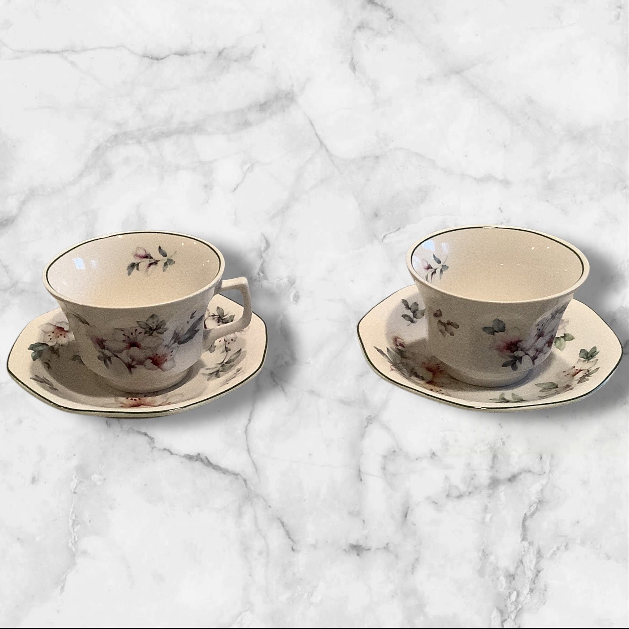 Grace Teaware Floral Pattern Bone China Cup & Saucer Set Of 2