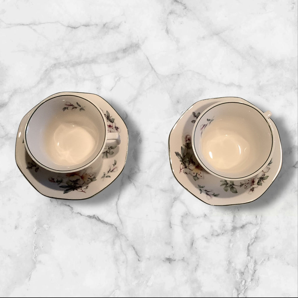 Grace Teaware Floral Pattern Bone China Cup & Saucer Set Of 2