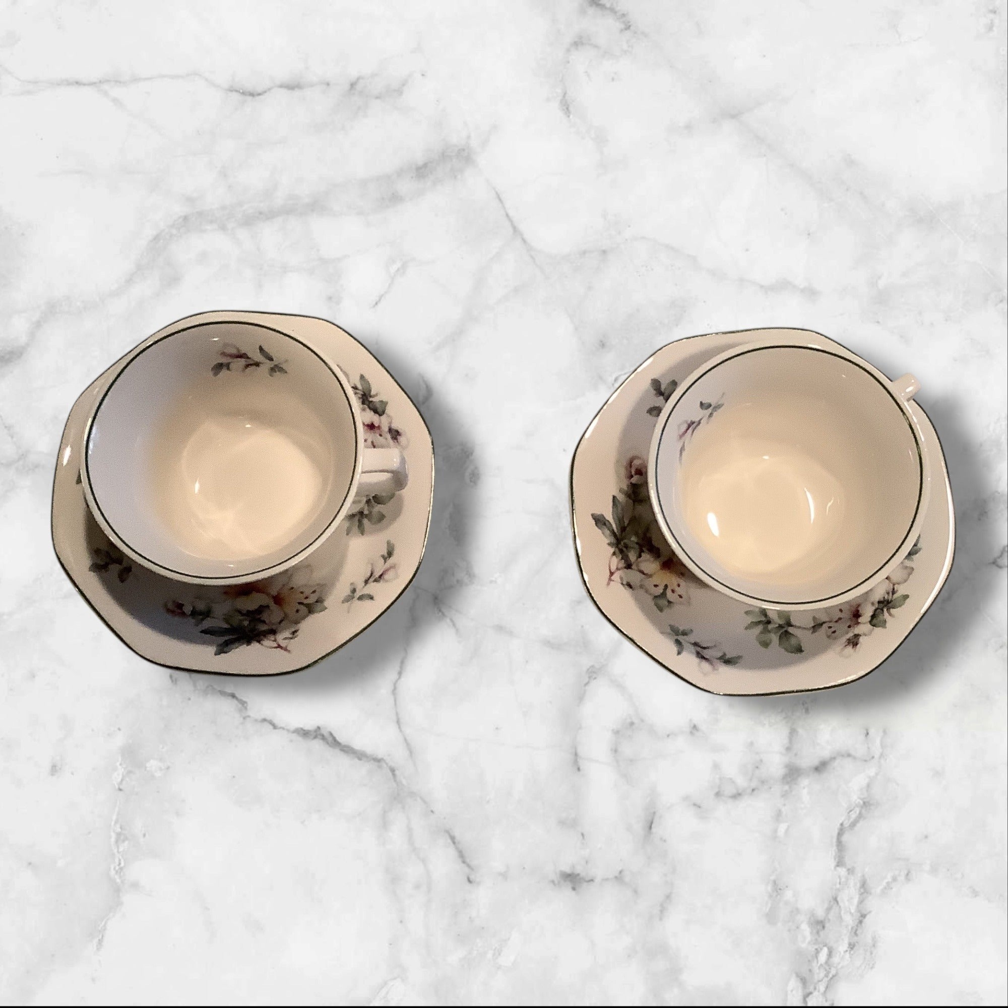 Grace Teaware Floral Pattern Bone China Cup & Saucer Set Of 2