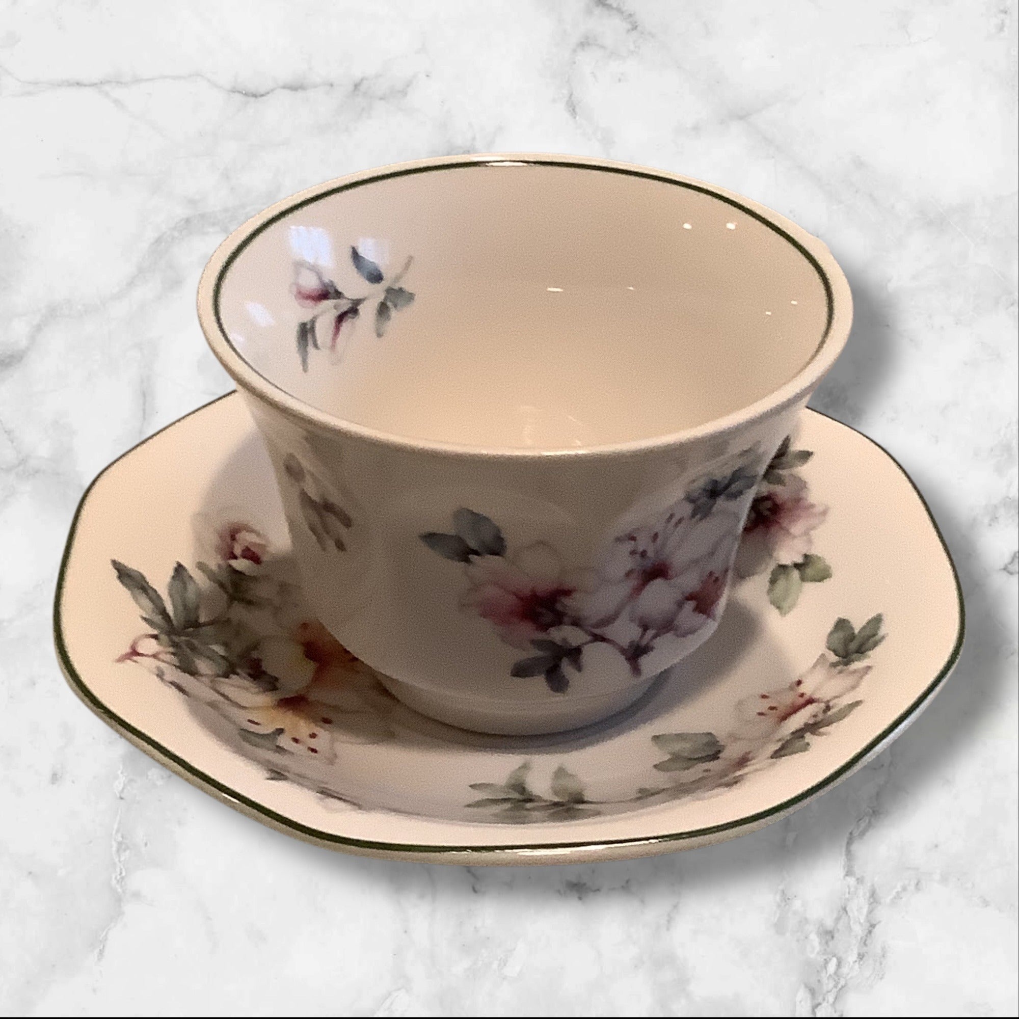 Grace Teaware Floral Pattern Bone China Cup & Saucer Set Of 2