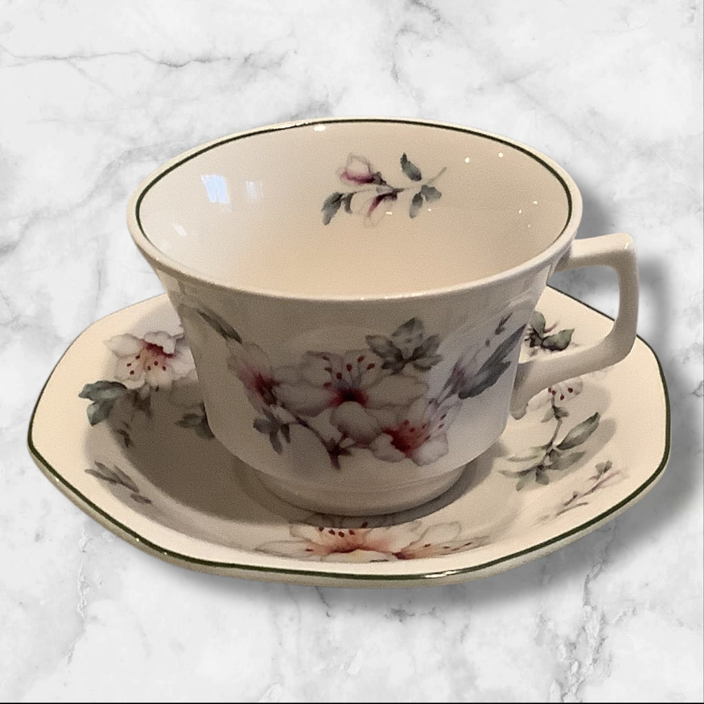 Grace Teaware Floral Pattern Bone China Cup & Saucer Set Of 2