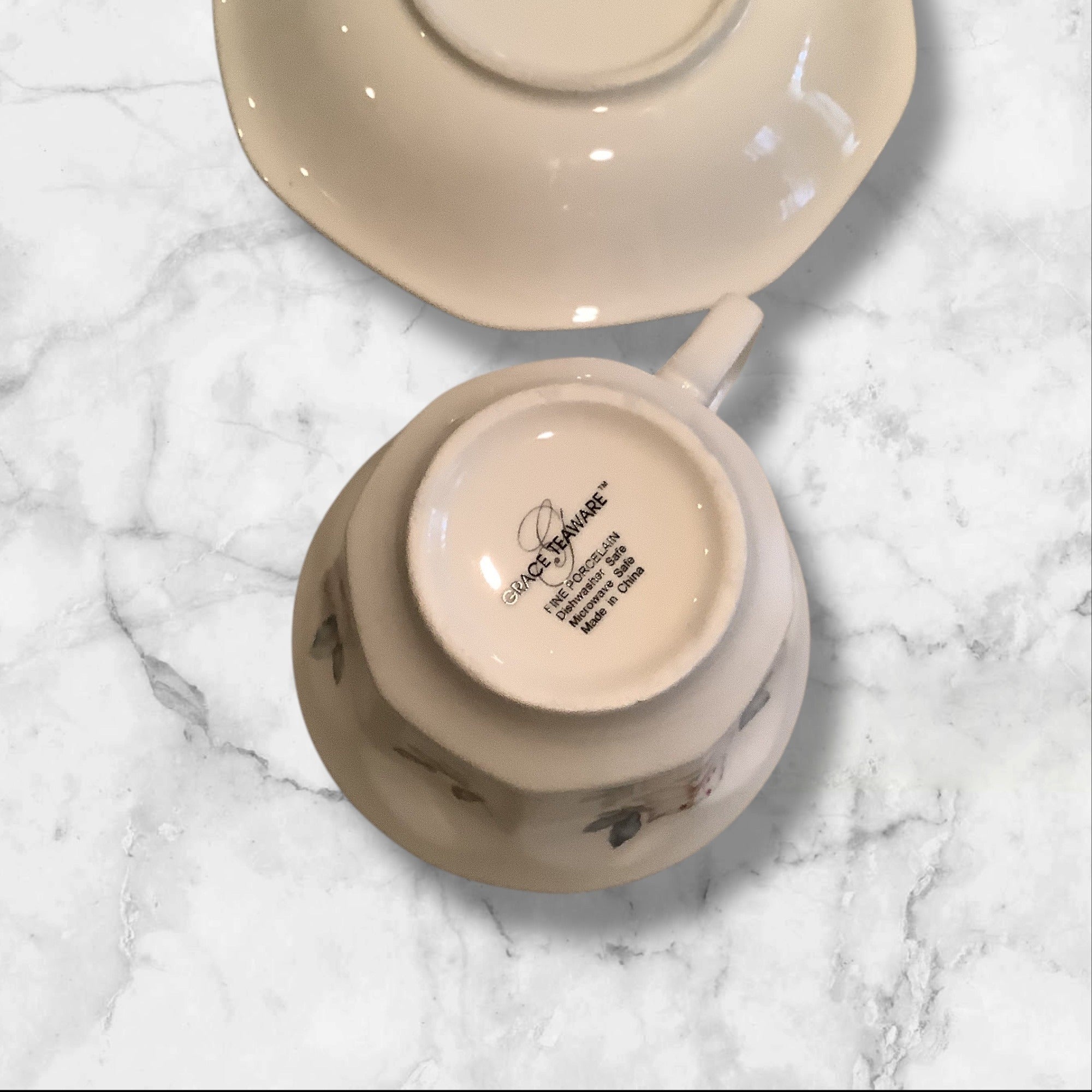 Grace Teaware Floral Pattern Bone China Cup & Saucer Set Of 2