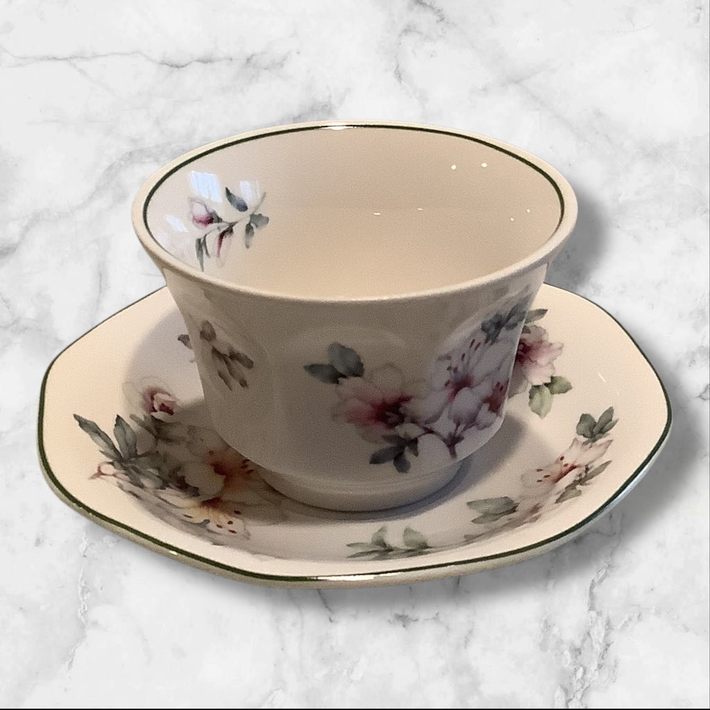 Grace Teaware Floral Pattern Bone China Cup & Saucer Set Of 2