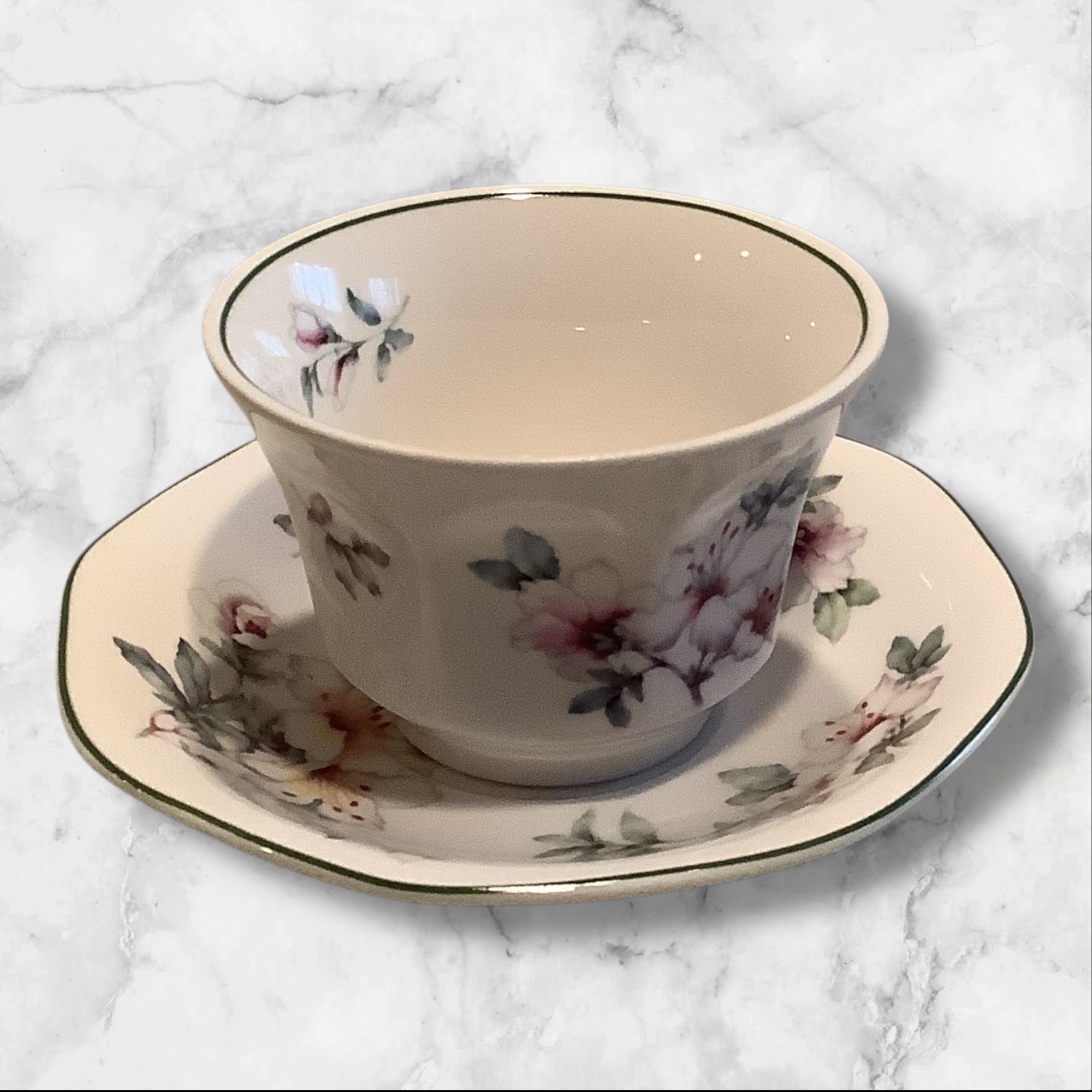 Grace Teaware Floral Pattern Bone China Cup & Saucer Set Of 2