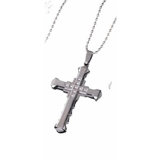Crystal Cross Pendant Necklace Stainless Steel Silver Zirconia Jewelry Chain
