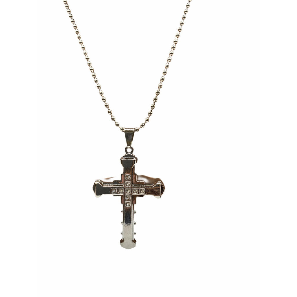 Crystal Cross Pendant Necklace Stainless Steel Silver Zirconia Jewelry Chain