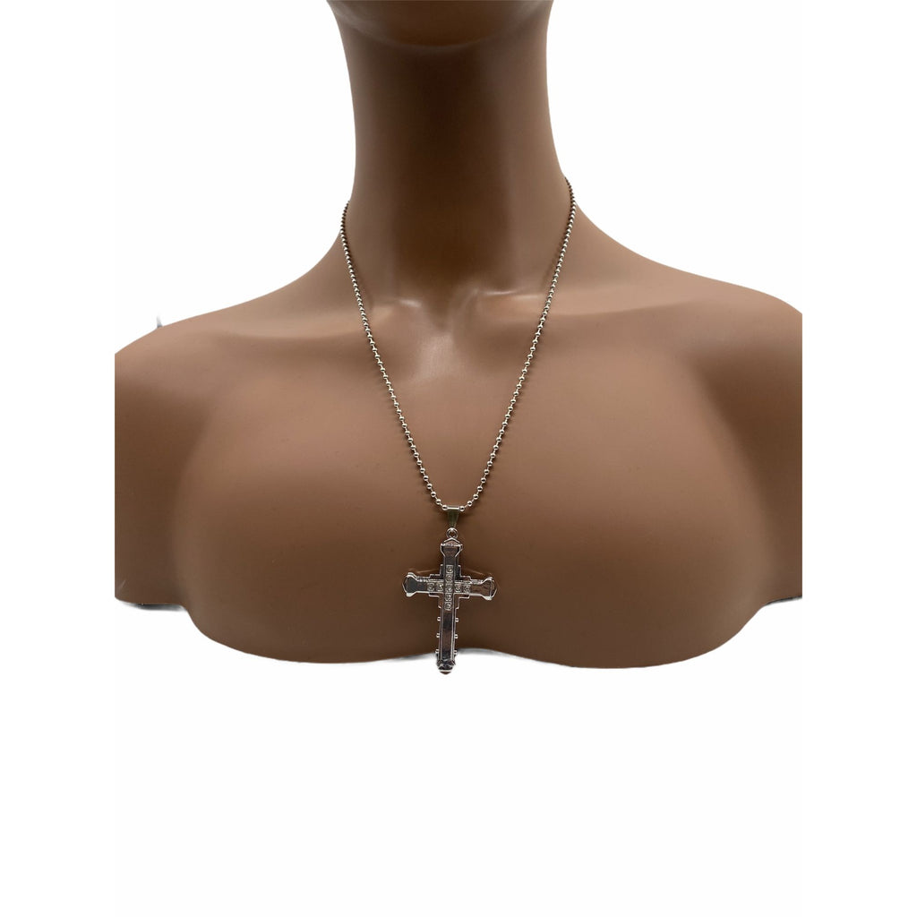 Crystal Cross Pendant Necklace Stainless Steel Silver Zirconia Jewelry Chain