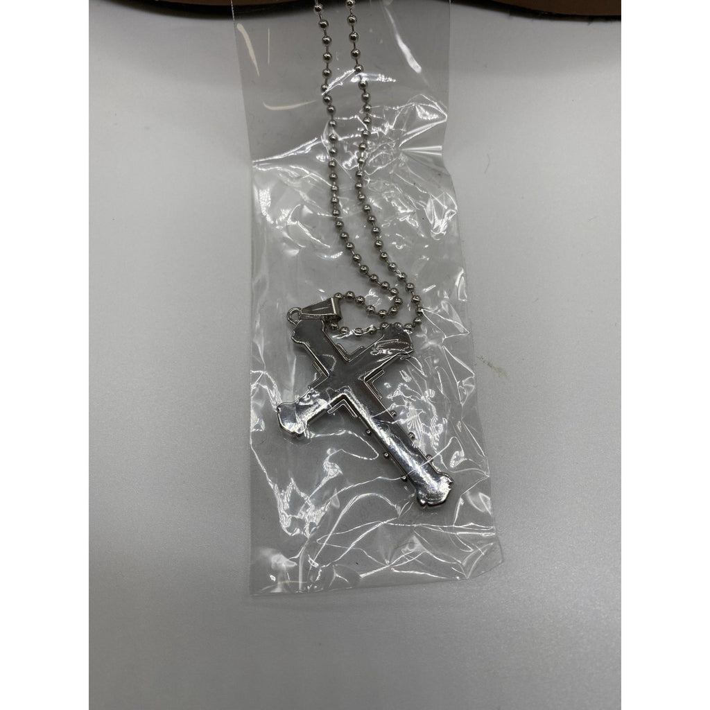 Crystal Cross Pendant Necklace Stainless Steel Silver Zirconia Jewelry Chain