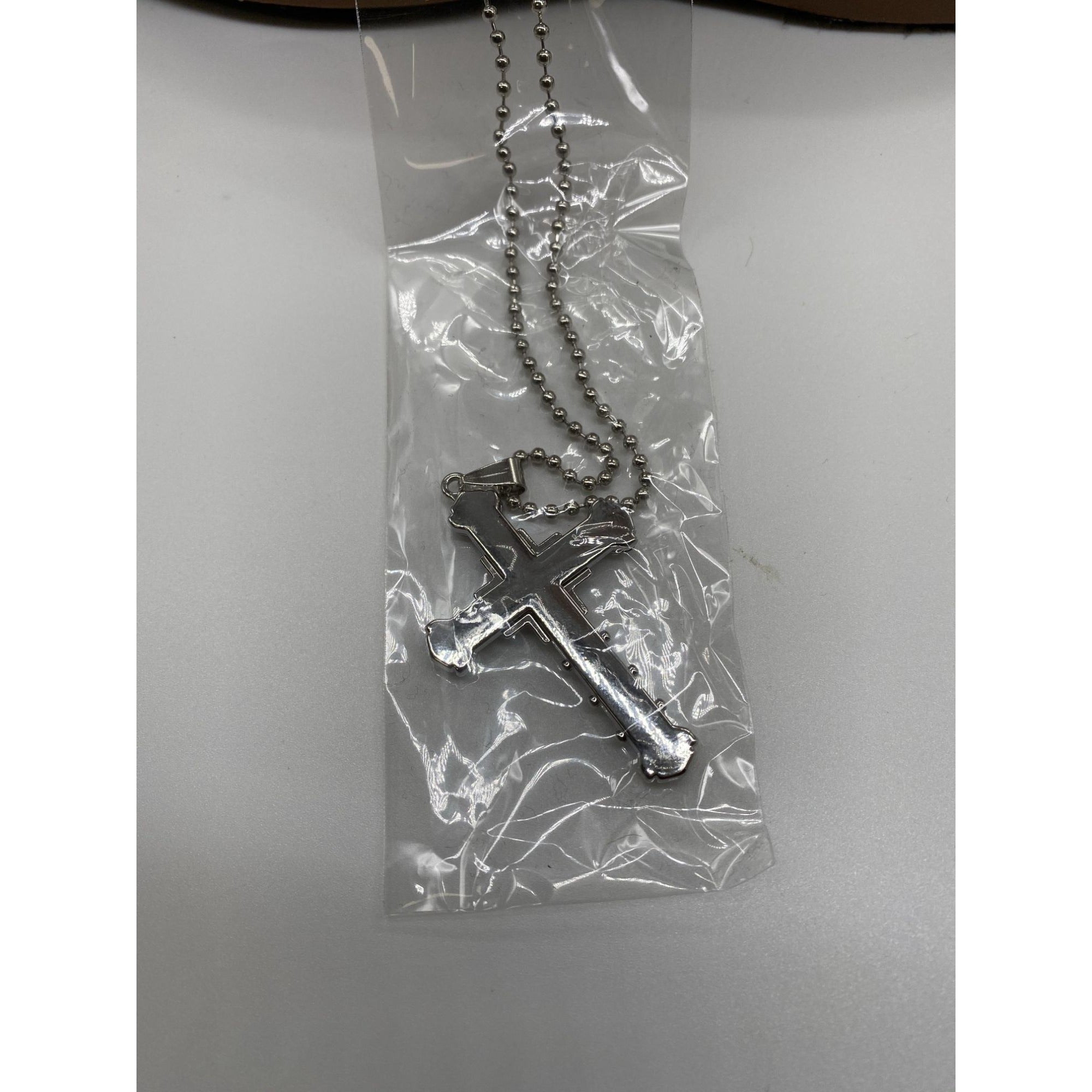 Crystal Cross Pendant Necklace Stainless Steel Silver Zirconia Jewelry Chain